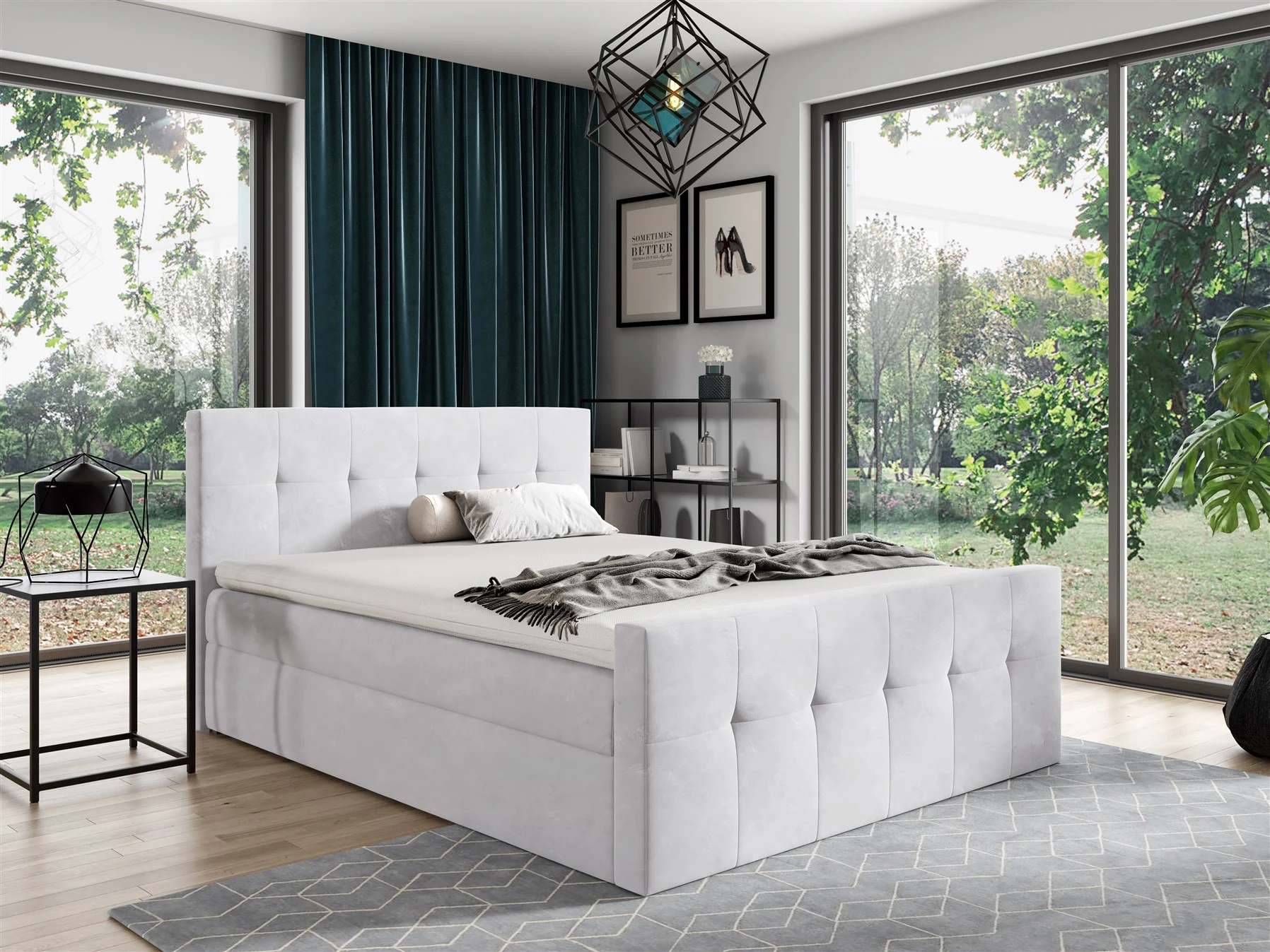 Boxspringbett Schlafzimmerbett OWEN 120x200cm Stoff Weiss - Fun Moebel