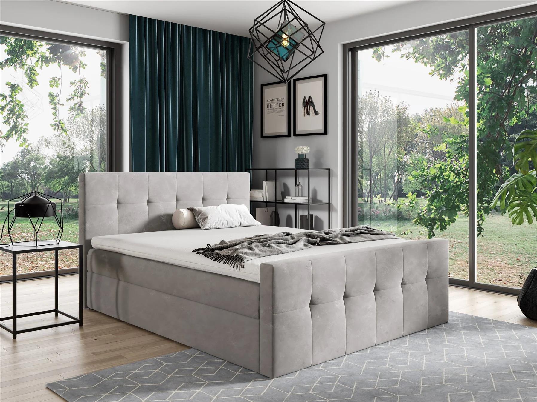 Boxspringbett Schlafzimmerbett OWEN 140x200cm Stoff Beige - Fun Moebel