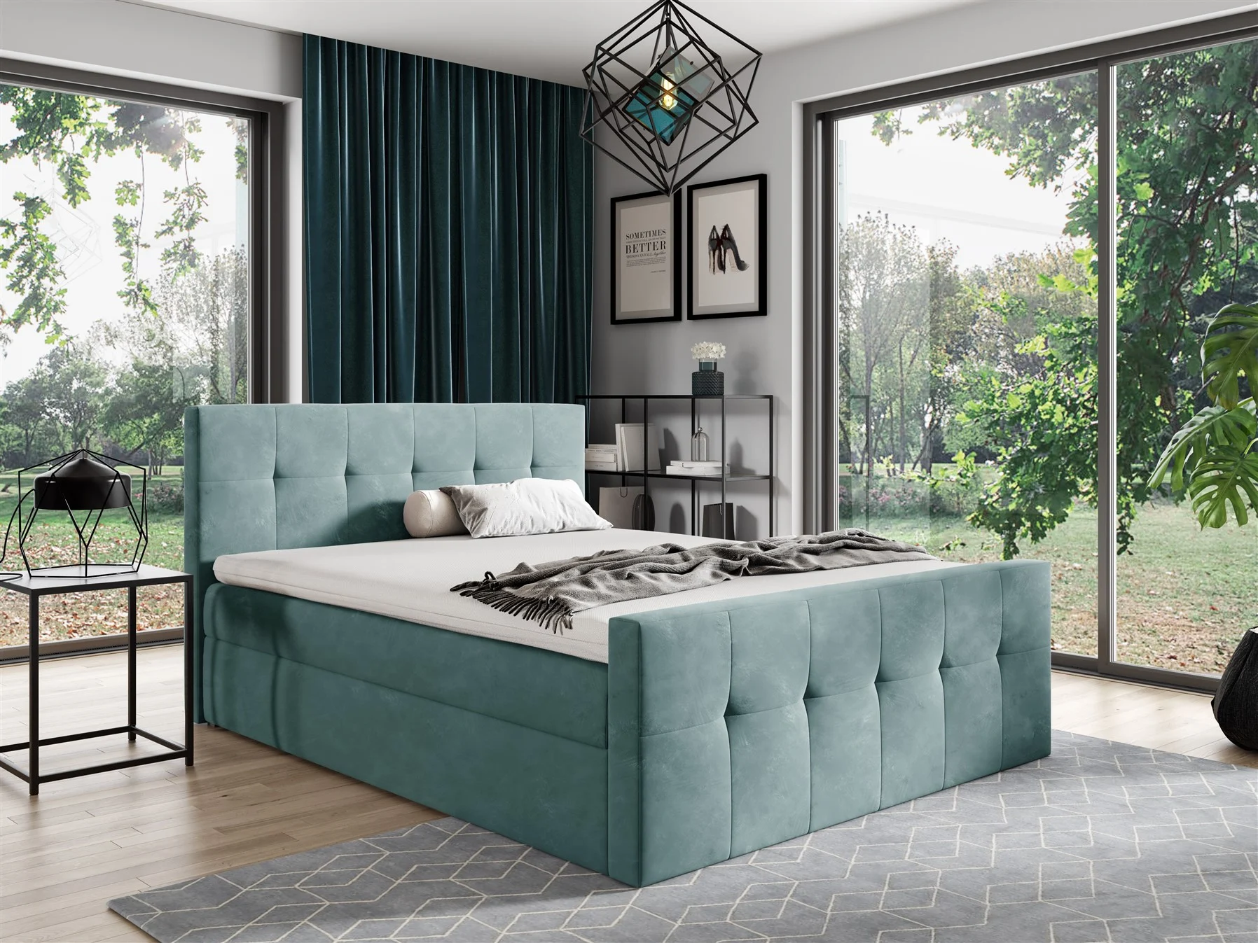 Boxspringbett Schlafzimmerbett OWEN 120x200cm Stoff Türkis - Fun Moebel
