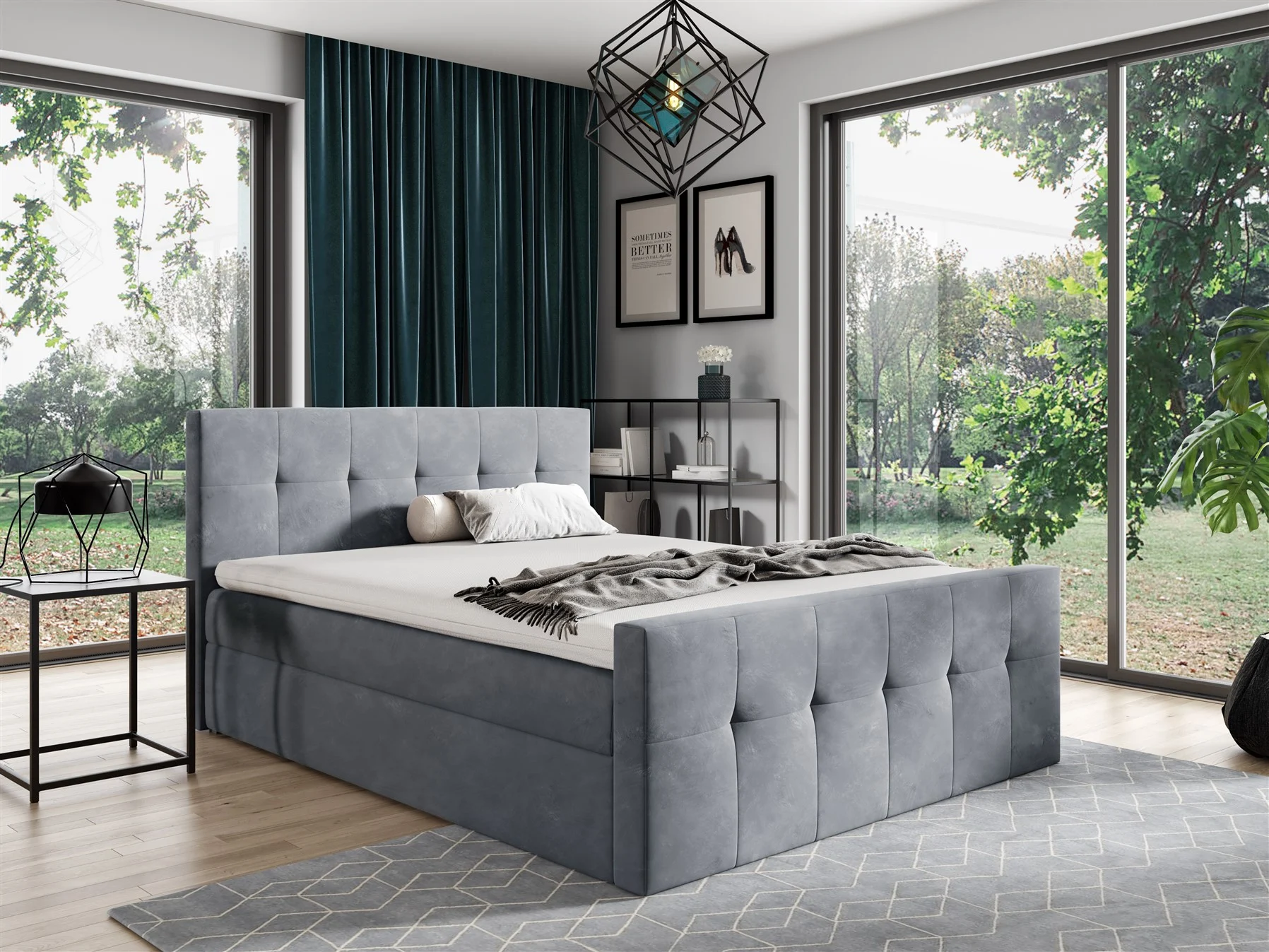 Boxspringbett Schlafzimmerbett OWEN 120x200cm Stoff Grau - Fun Moebel