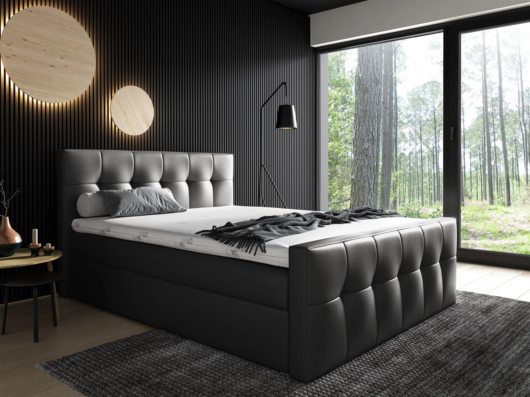Boxspringbett Schlafzimmerbett OWEN 120x200cm Kunstleder Schwarz - Fun Moebel