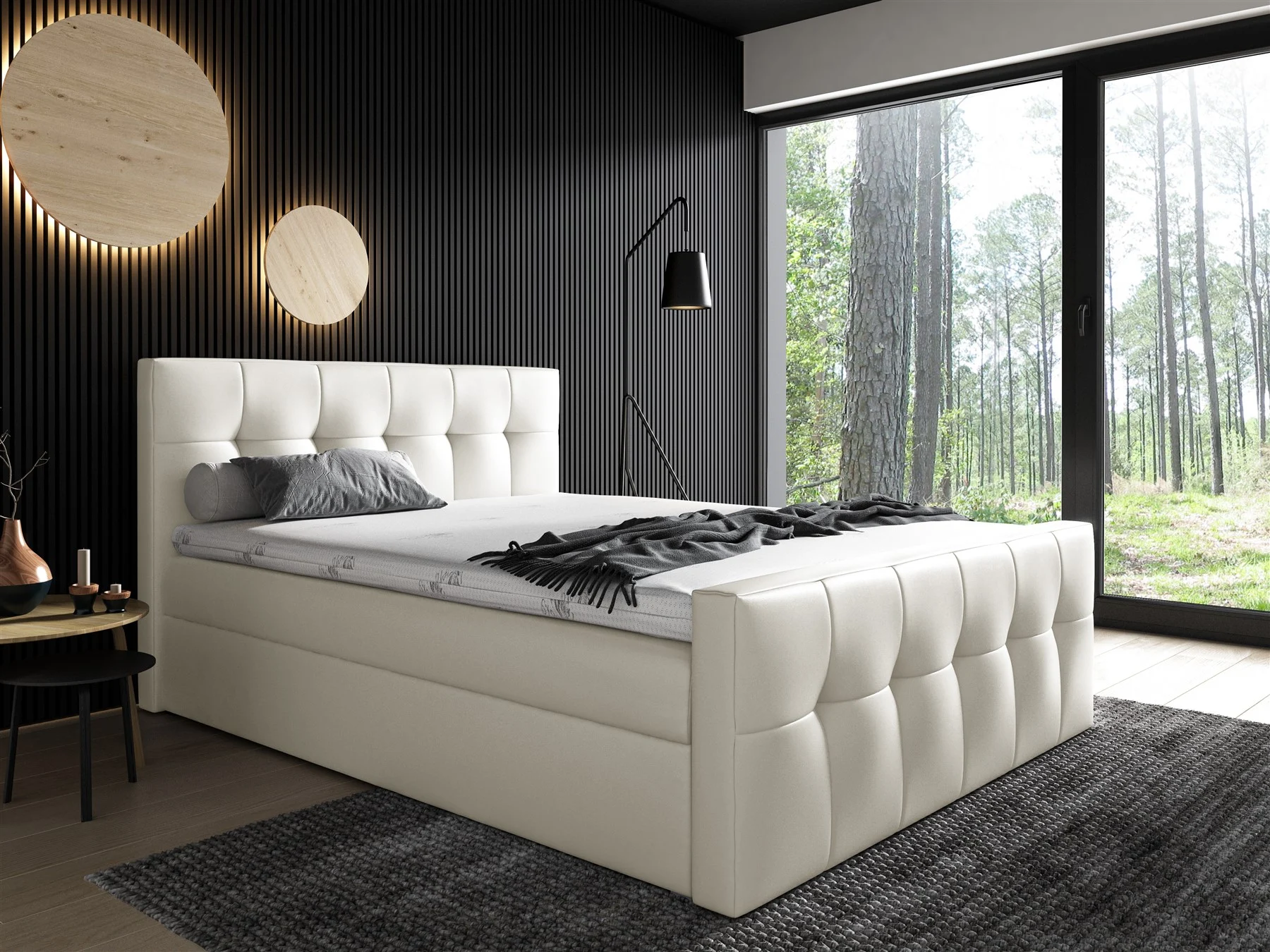 Boxspringbett Schlafzimmerbett OWEN 120x200cm Kunstleder Creme - Fun Moebel