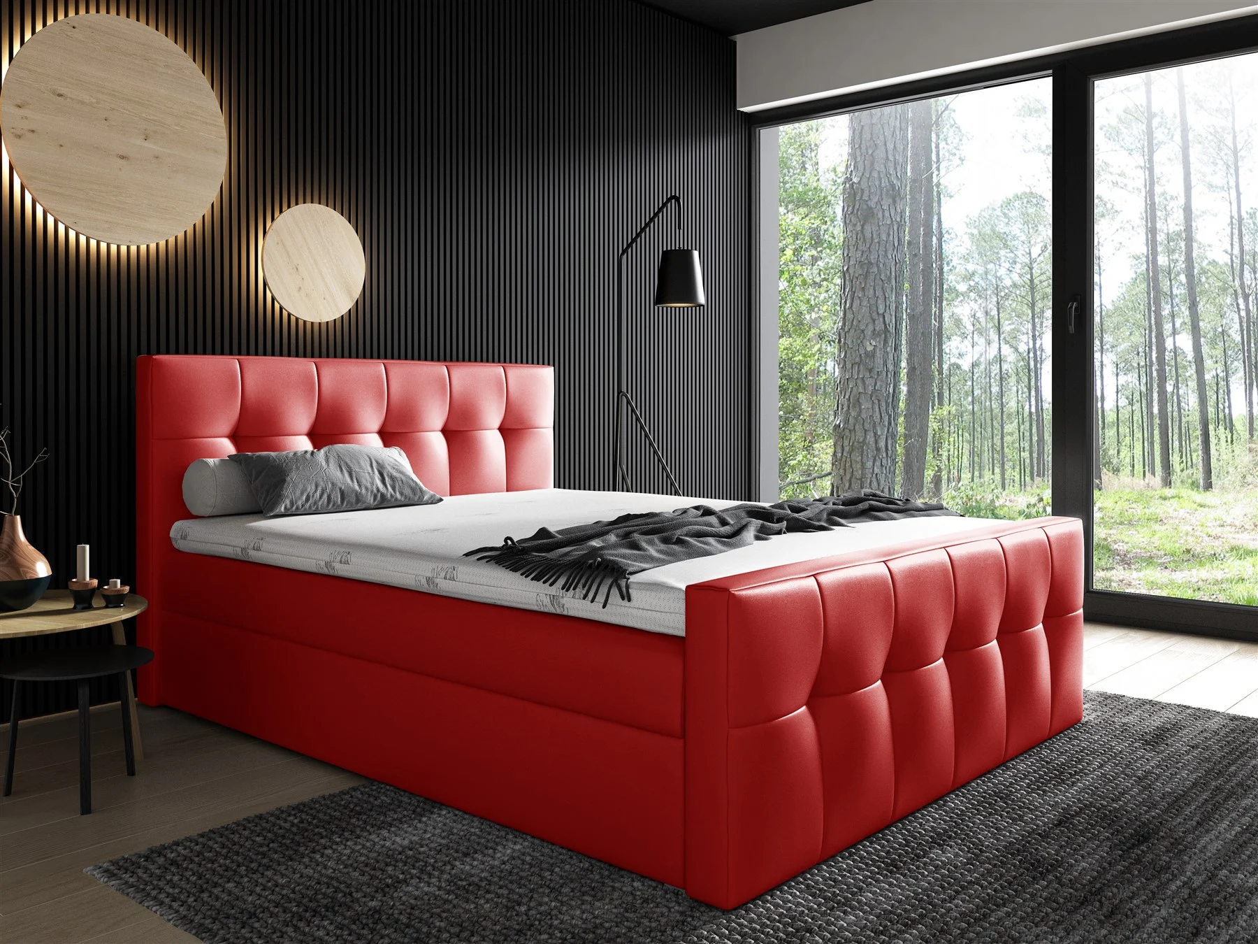 Boxspringbett Schlafzimmerbett OWEN 120x200cm Kunstleder Rot - Fun Moebel