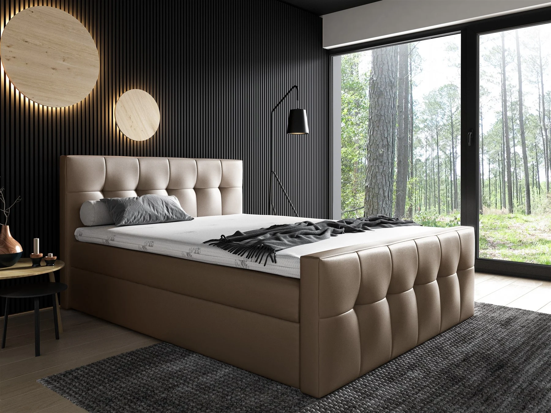 Boxspringbett Schlafzimmerbett OWEN 120x200cm Kunstleder Cappuccino - Fun Moebel