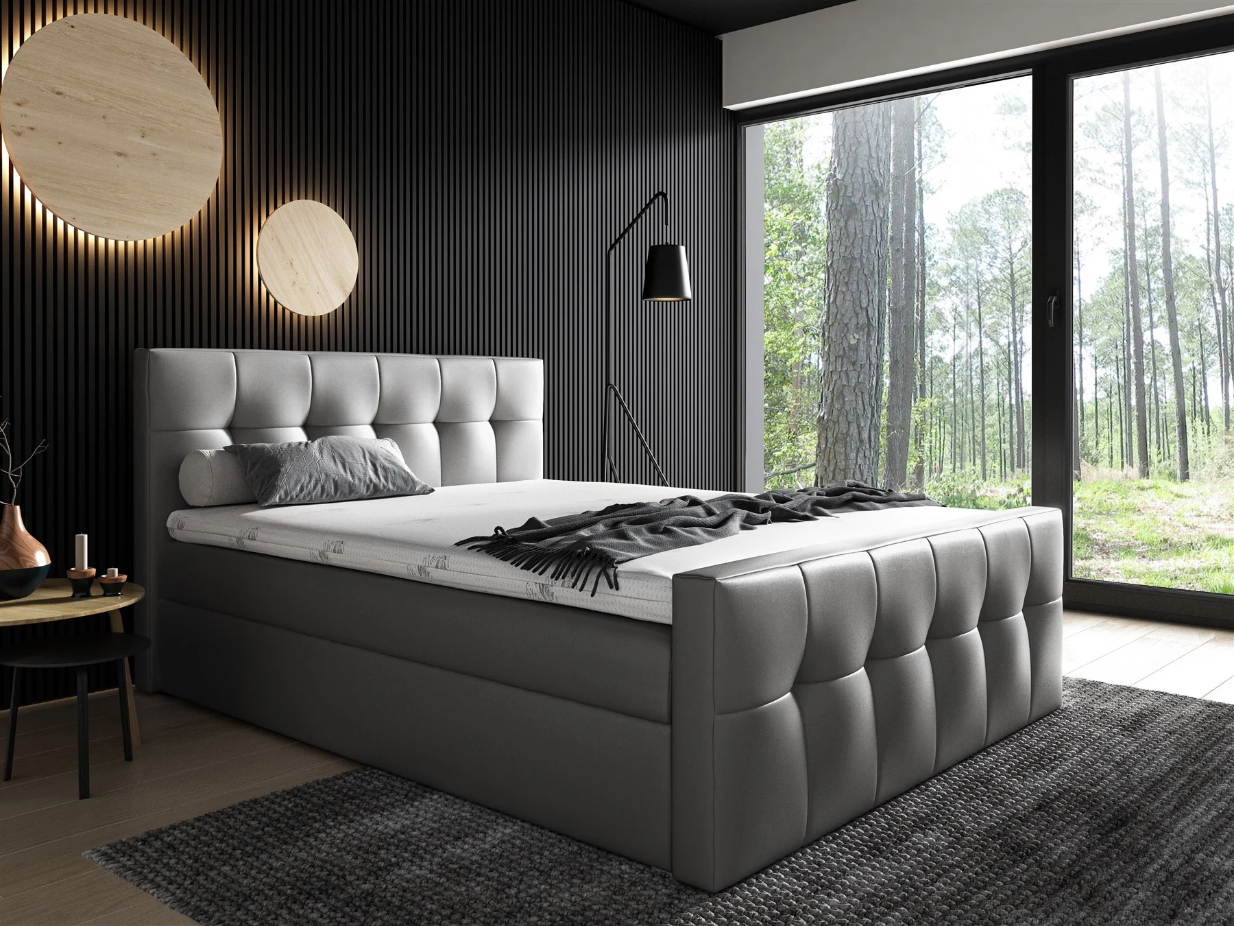 Boxspringbett Schlafzimmerbett OWEN 120x200cm Kunstleder Grau - Fun Moebel