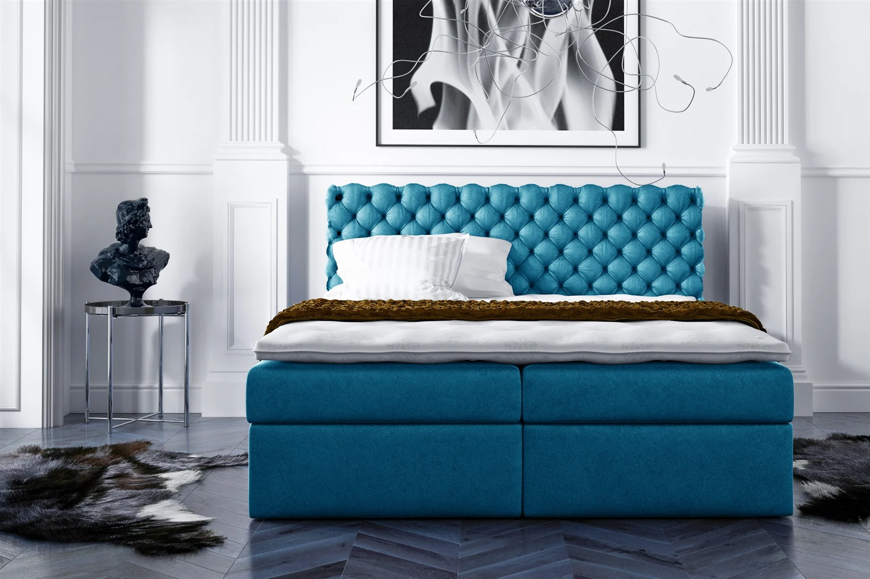 Boxspringbett Schlafzimmerbett PARINI 140x200cm Blau - Fun Moebel