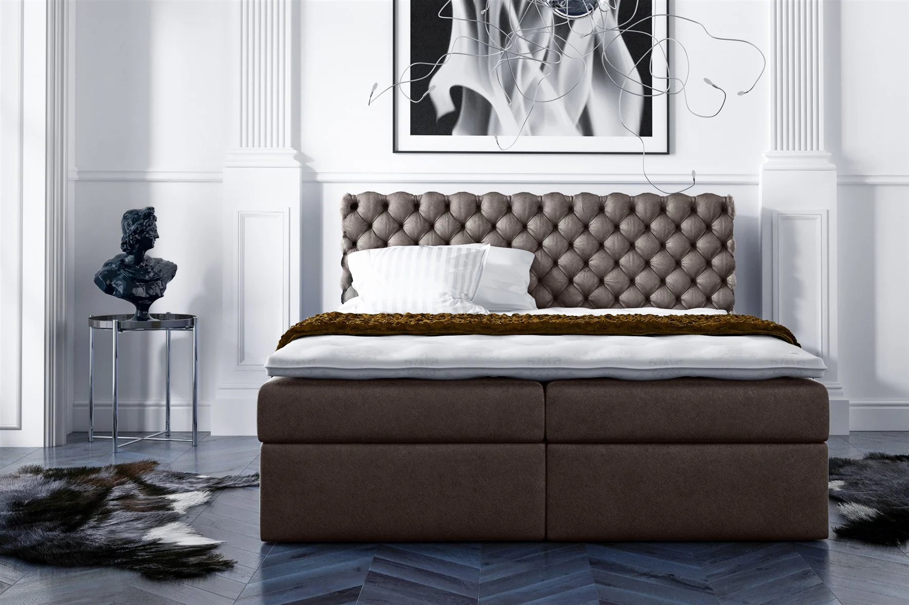 Boxspringbett Schlafzimmerbett PARINI 160x200cm Braun - Fun Moebel