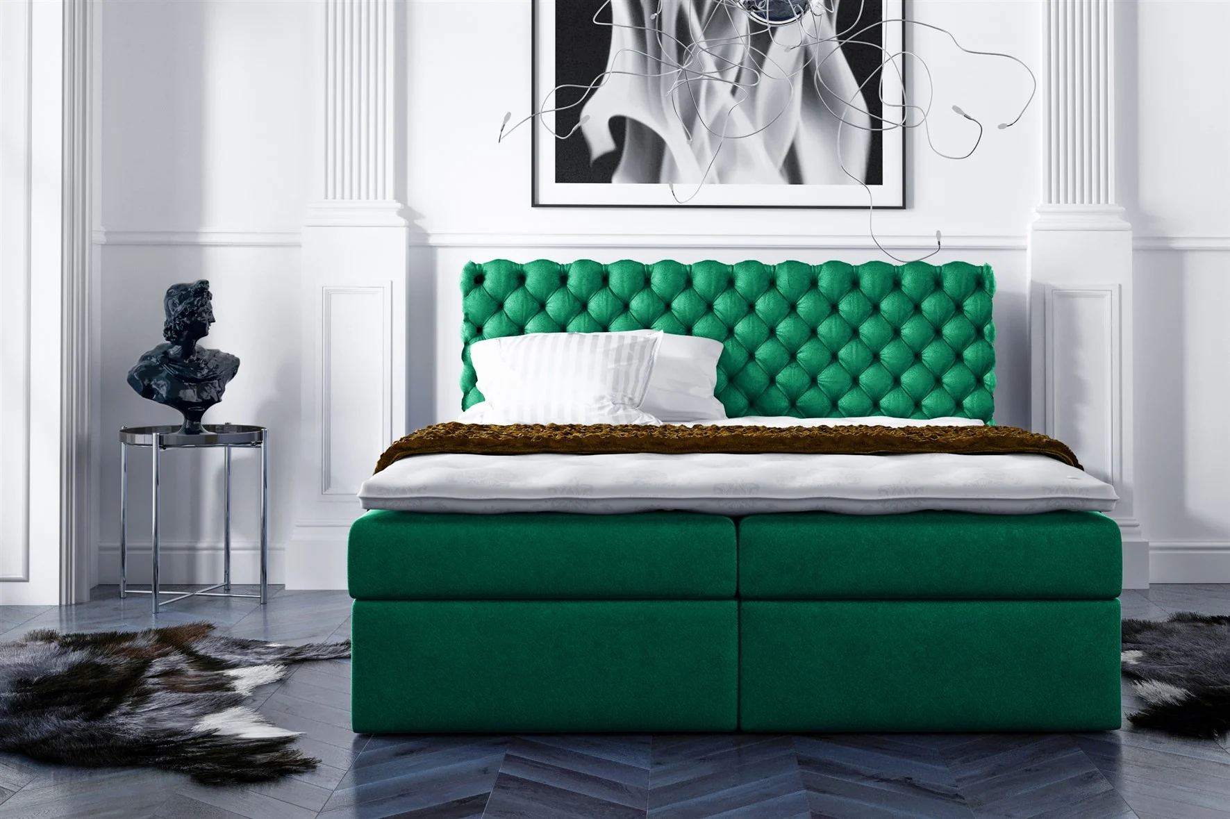 Boxspringbett Schlafzimmerbett PARINI 200x200cm Grün - Fun Moebel