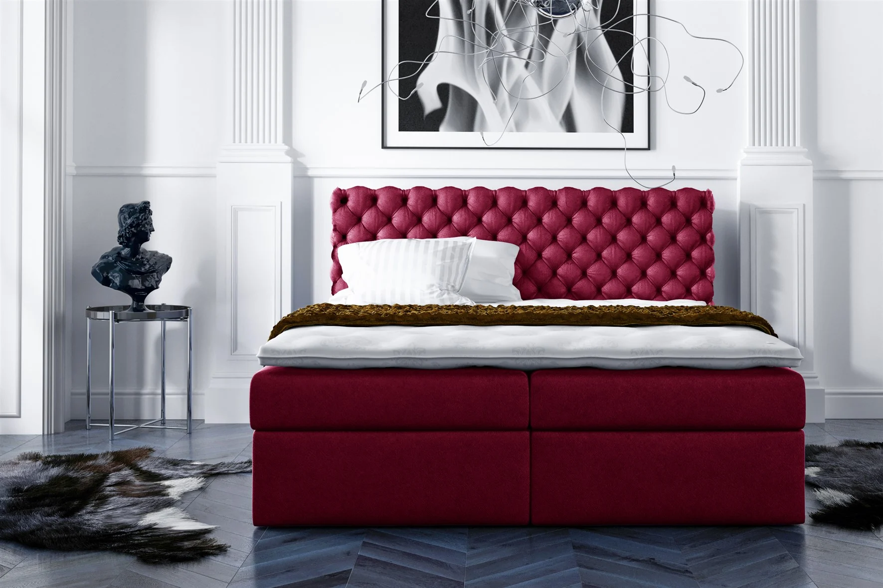 Boxspringbett Schlafzimmerbett PARINI 140x200cm Rot - Fun Moebel