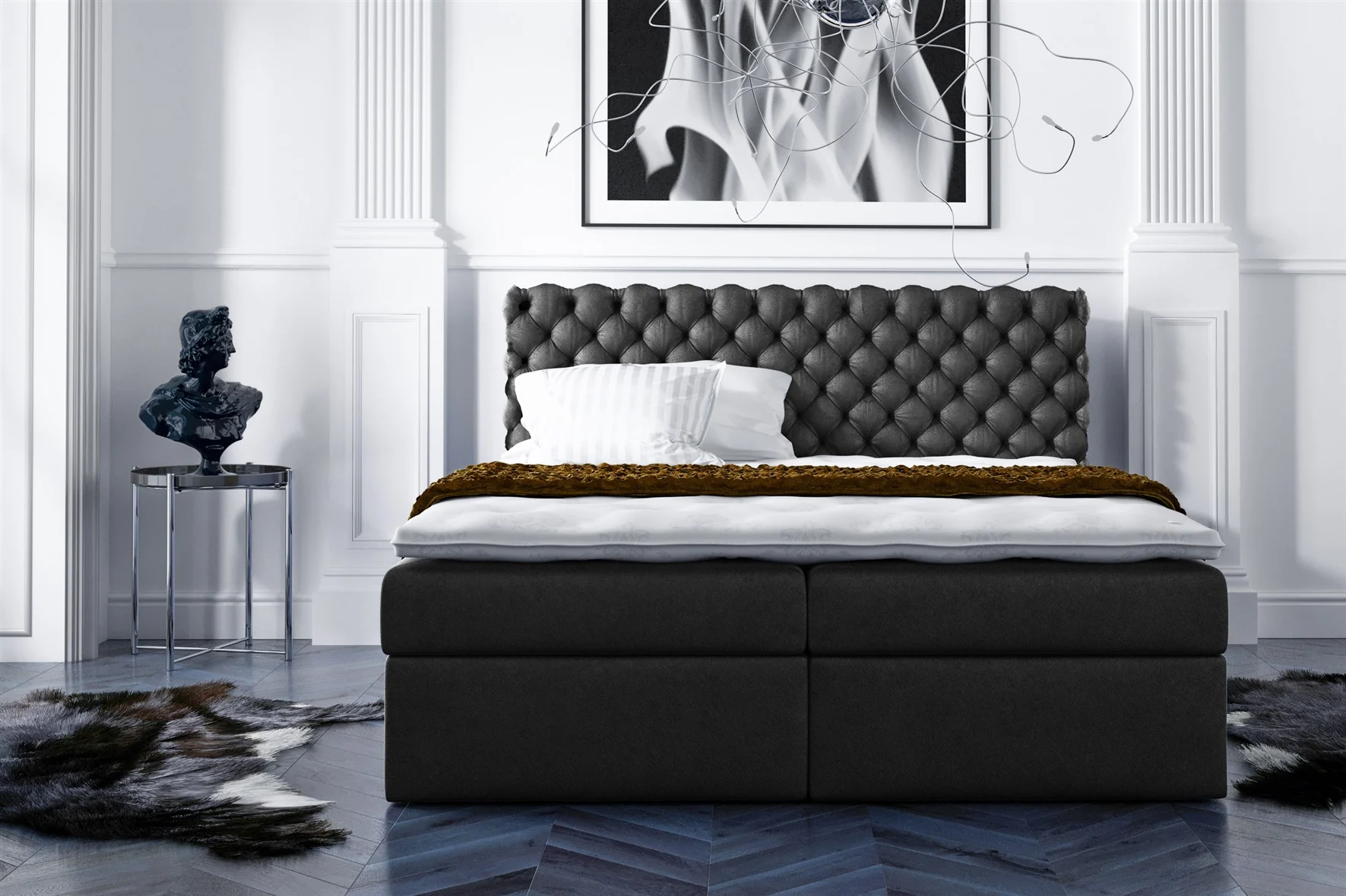 Boxspringbett Schlafzimmerbett PARINI 200x200cm Schwarz - Fun Moebel