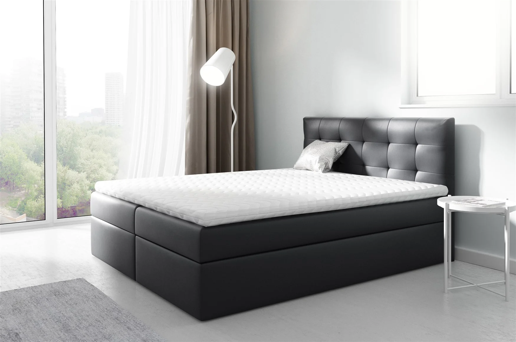 Boxspringbett Schlafzimmerbett PARLA 200x200cm Kunstleder Schwarz - Fun Moebel