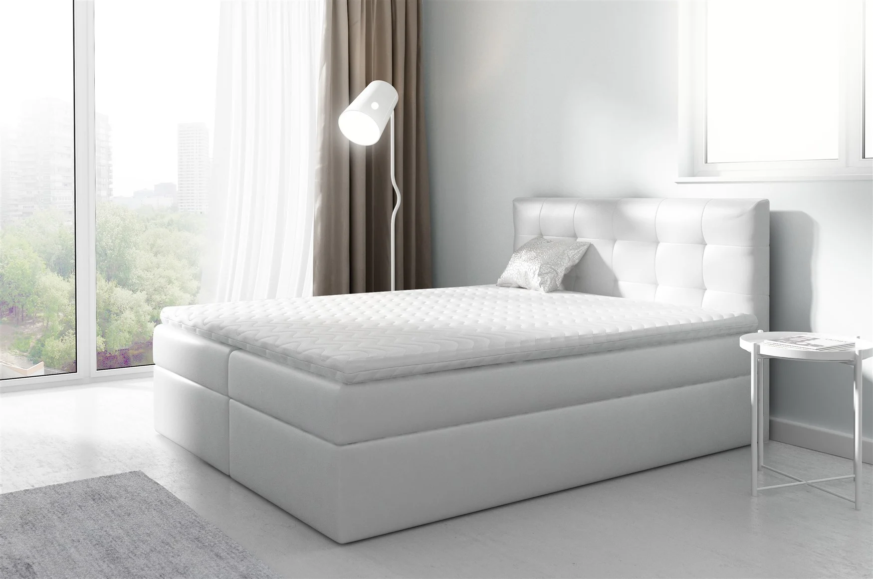 Boxspringbett Schlafzimmerbett PARLA 120x200cm Kunstleder Weiss - Fun Moebel