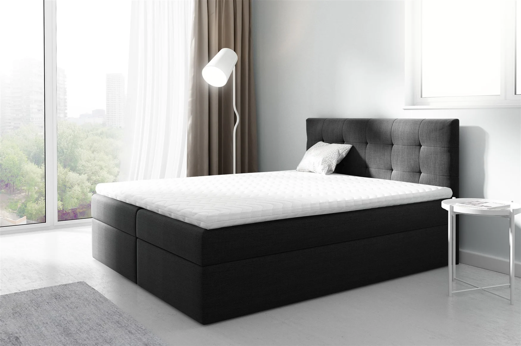 Boxspringbett Schlafzimmerbett PARLA 140x200cm Stoff Schwarz - Fun Moebel