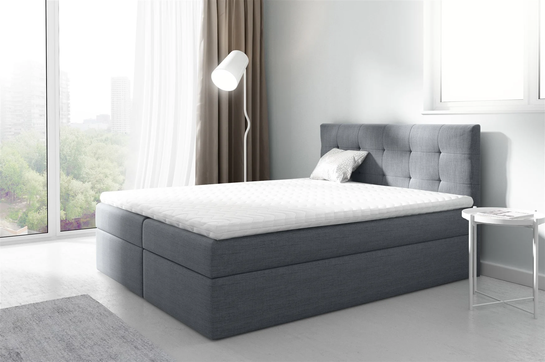 Boxspringbett Schlafzimmerbett PARLA 120x200cm Stoff Dunkelgrau - Fun Moebel