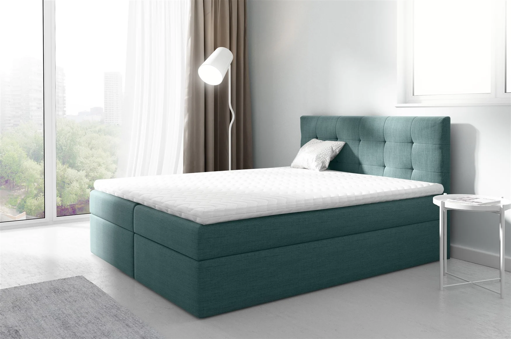 Boxspringbett Schlafzimmerbett PARLA 200x200cm Stoff Meeresgrün - Fun Moebel