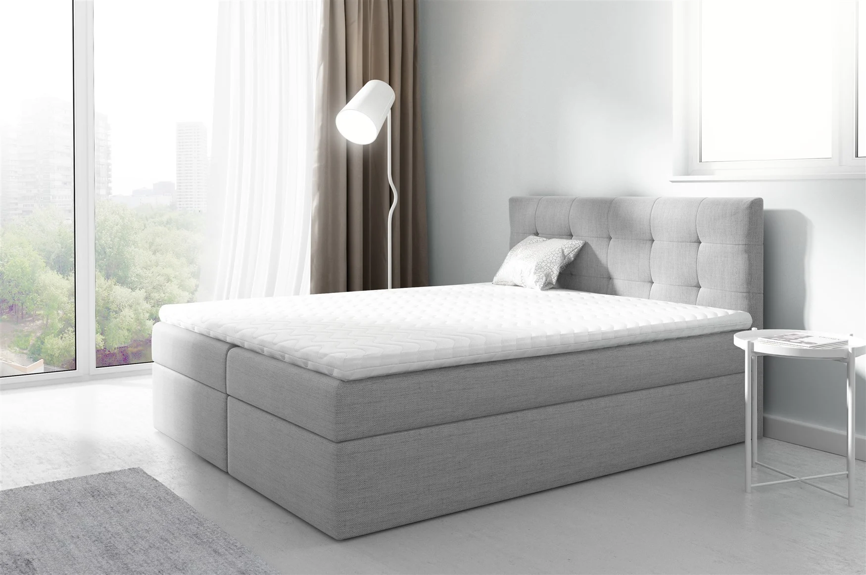 Boxspringbett Schlafzimmerbett PARLA 200x200cm Stoff Hellgrau - Fun Moebel