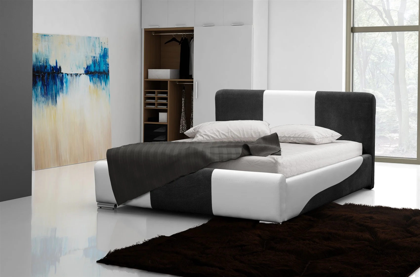 Polsterbett Bett Doppelbett PASCAL Weiss- Schwarz 180x200cm