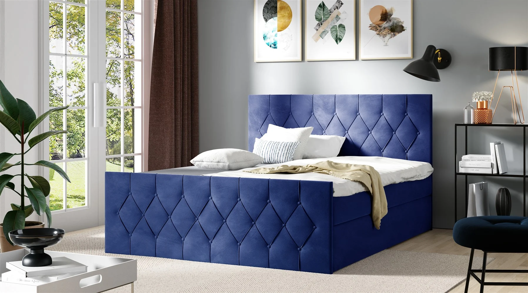 Boxspringbett Schlafzimmerbett PETROS 120x200cm Stoff Alova Blau - Fun Moebel