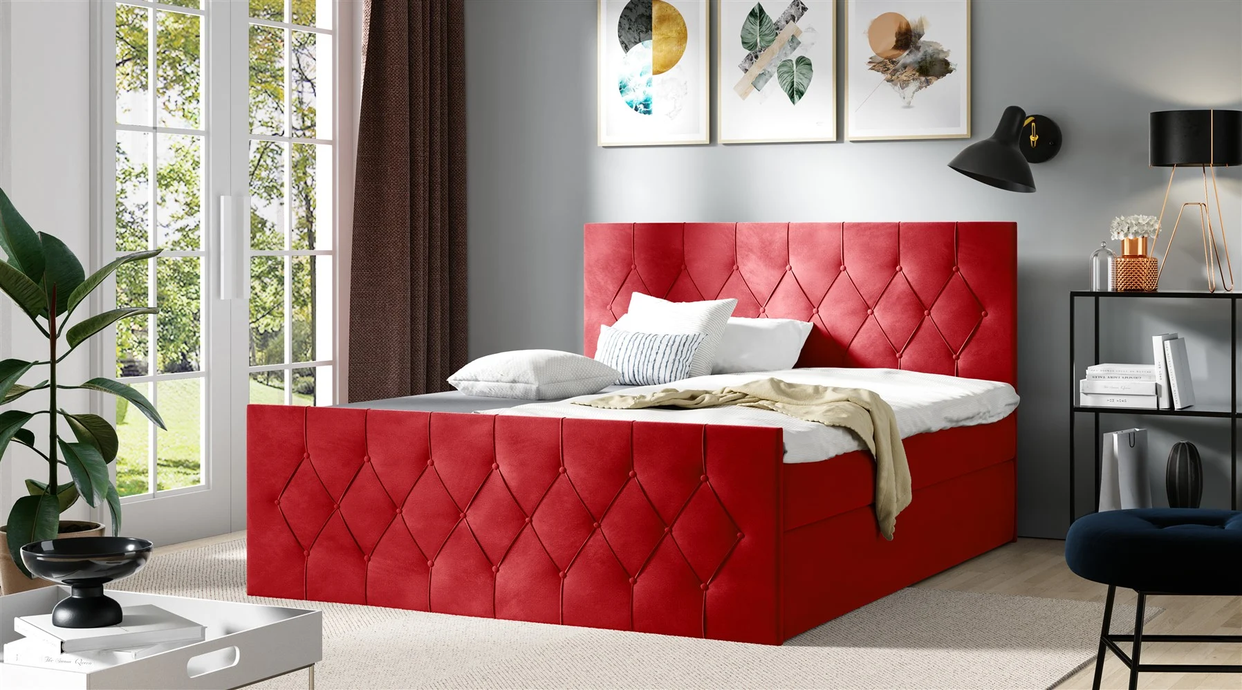 Boxspringbett Schlafzimmerbett PETROS 120x200cm Stoff Alova Rot - Fun Moebel