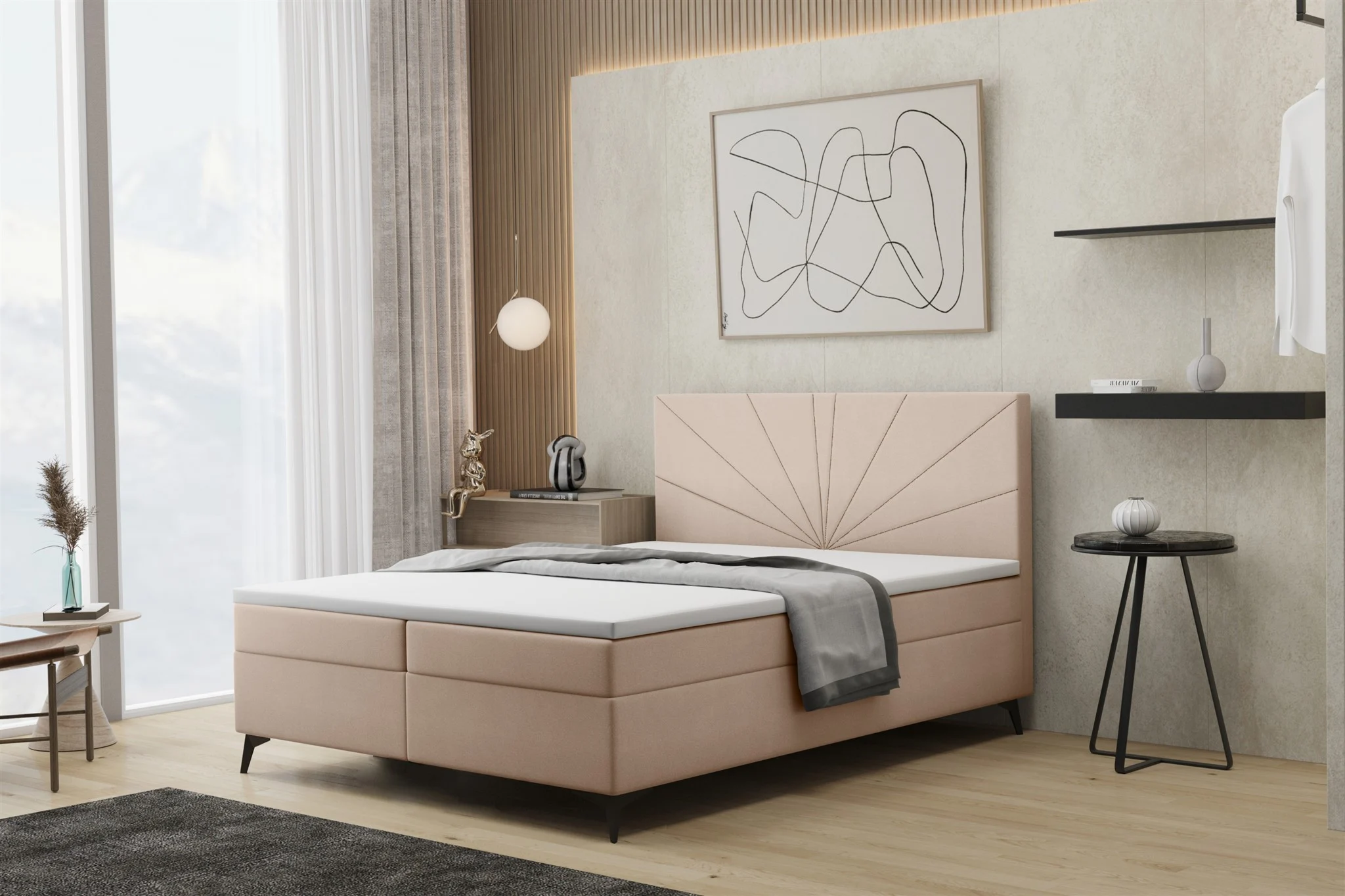 Boxspringbett Schlafzimmerbett PONCE 120x200cm in Stoff Riviera Nude - Fun Moebel