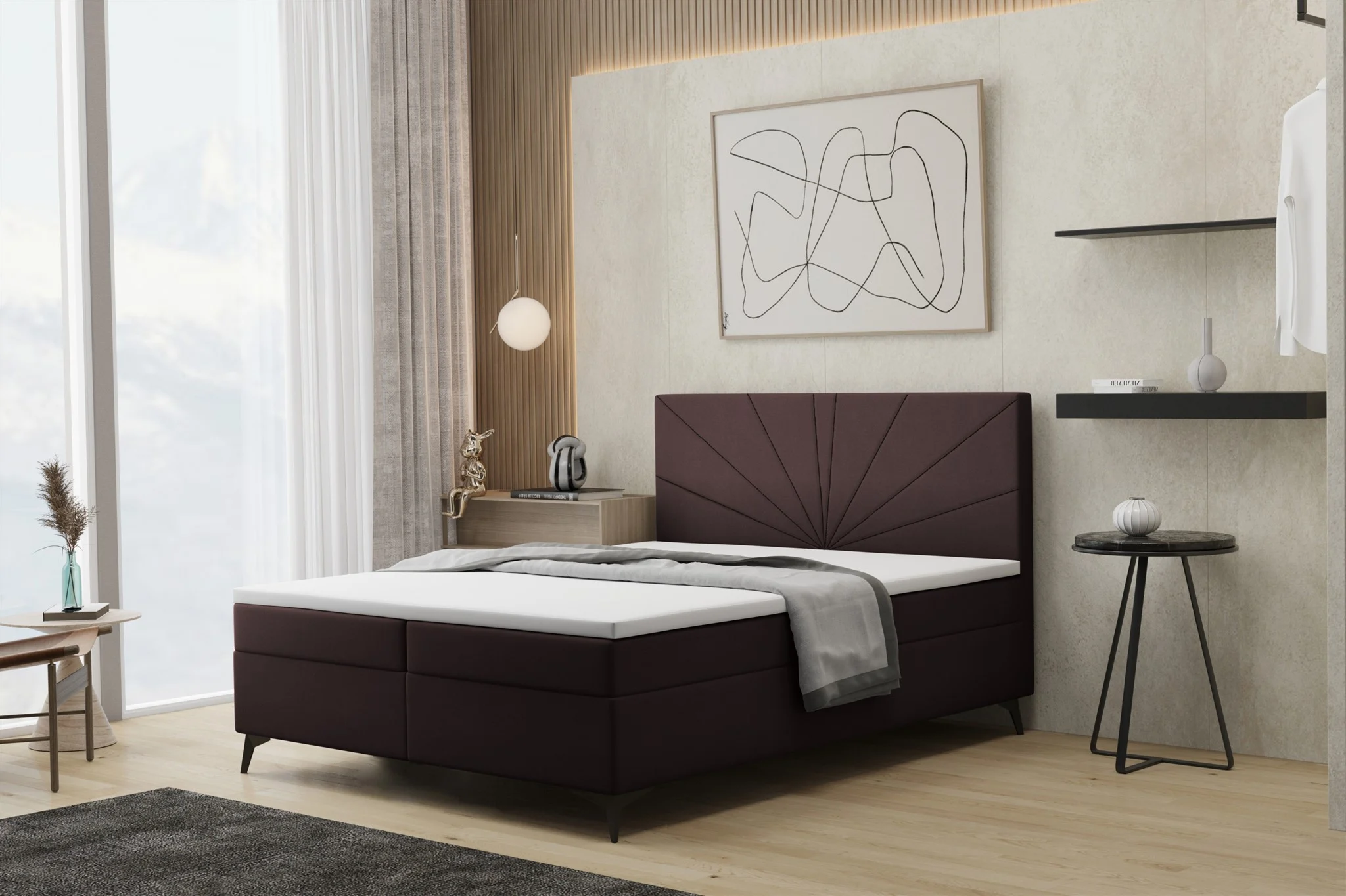 Boxspringbett Schlafzimmerbett PONCE 120x200cm in Stoff Riviera Dunkelbraun - Fun Moebel