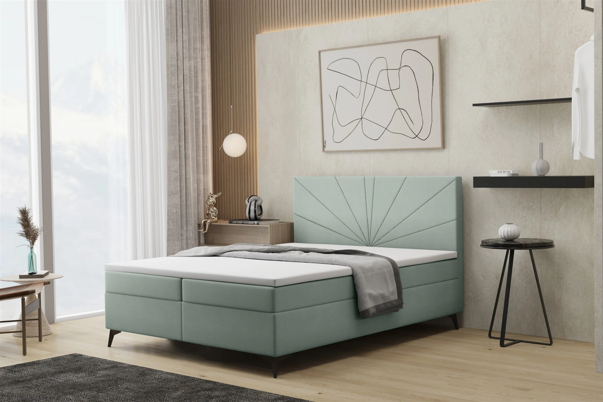 Boxspringbett Schlafzimmerbett PONCE 120x200cm in Stoff Riviera Mint - Fun Moebel