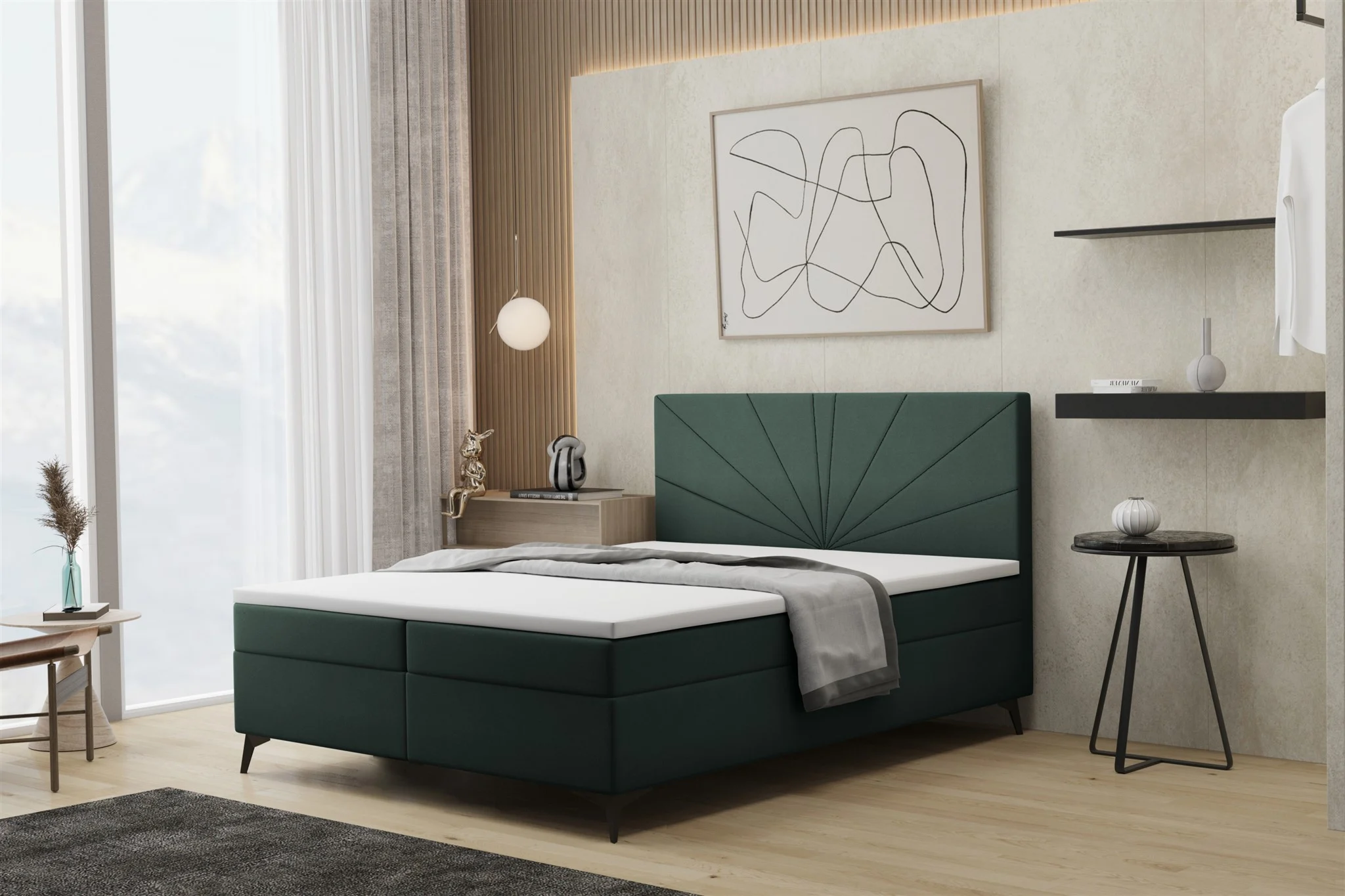 Boxspringbett Schlafzimmerbett PONCE 120x200cm in Stoff Riviera Grün - Fun Moebel