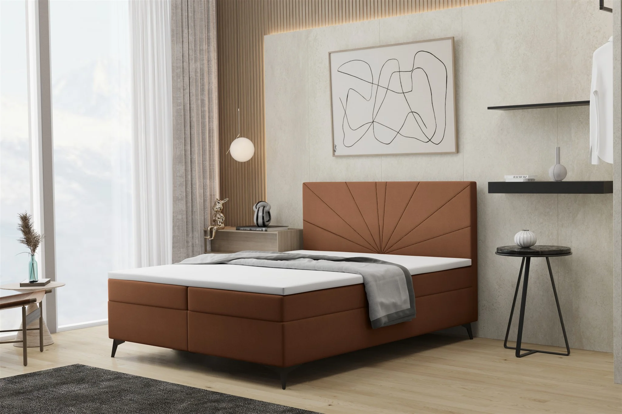 Boxspringbett Schlafzimmerbett PONCE 120x200cm in Stoff Riviera Orangebraun - Fun Moebel