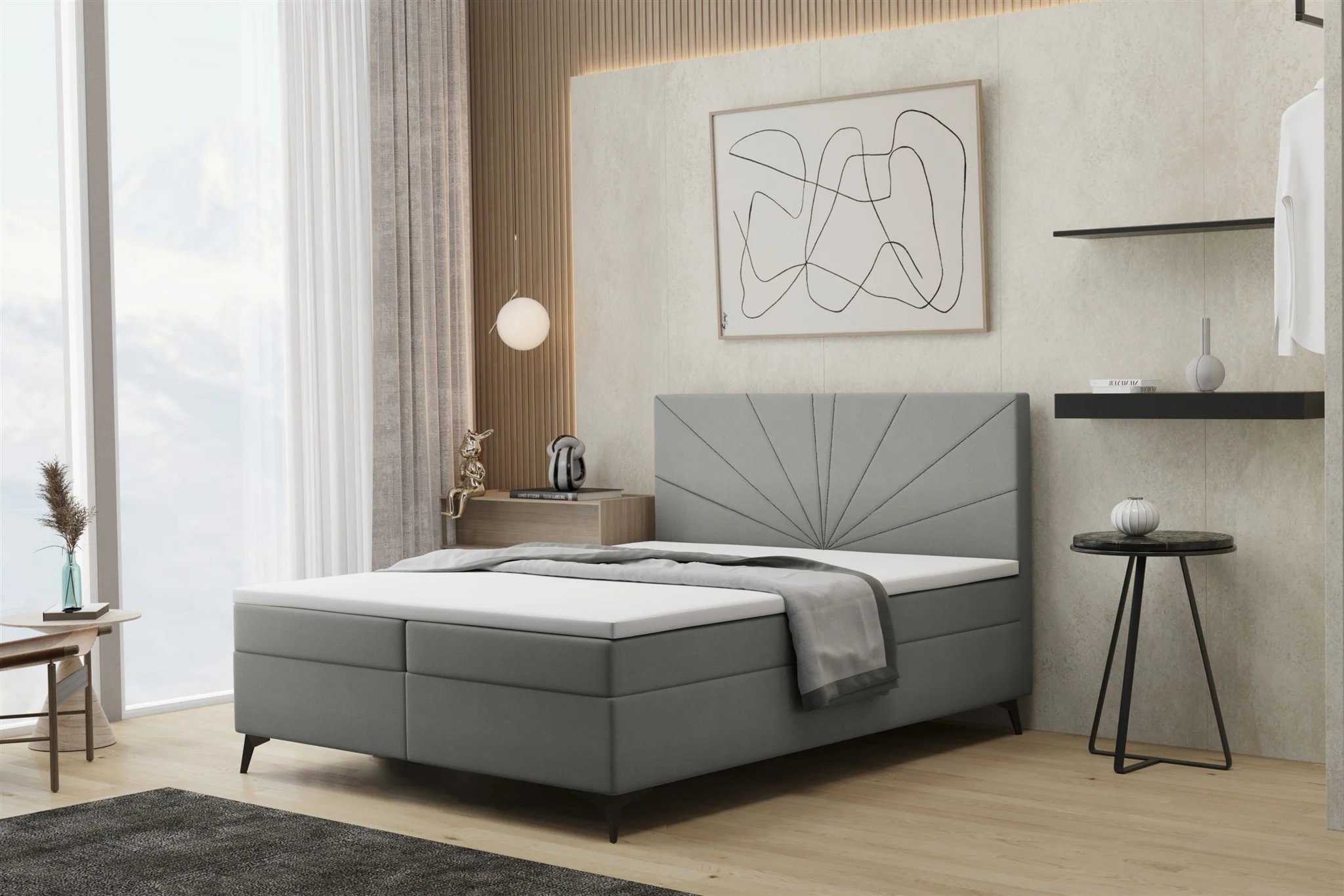 Boxspringbett Schlafzimmerbett PONCE 120x200cm in Stoff Riviera Grau - Fun Moebel
