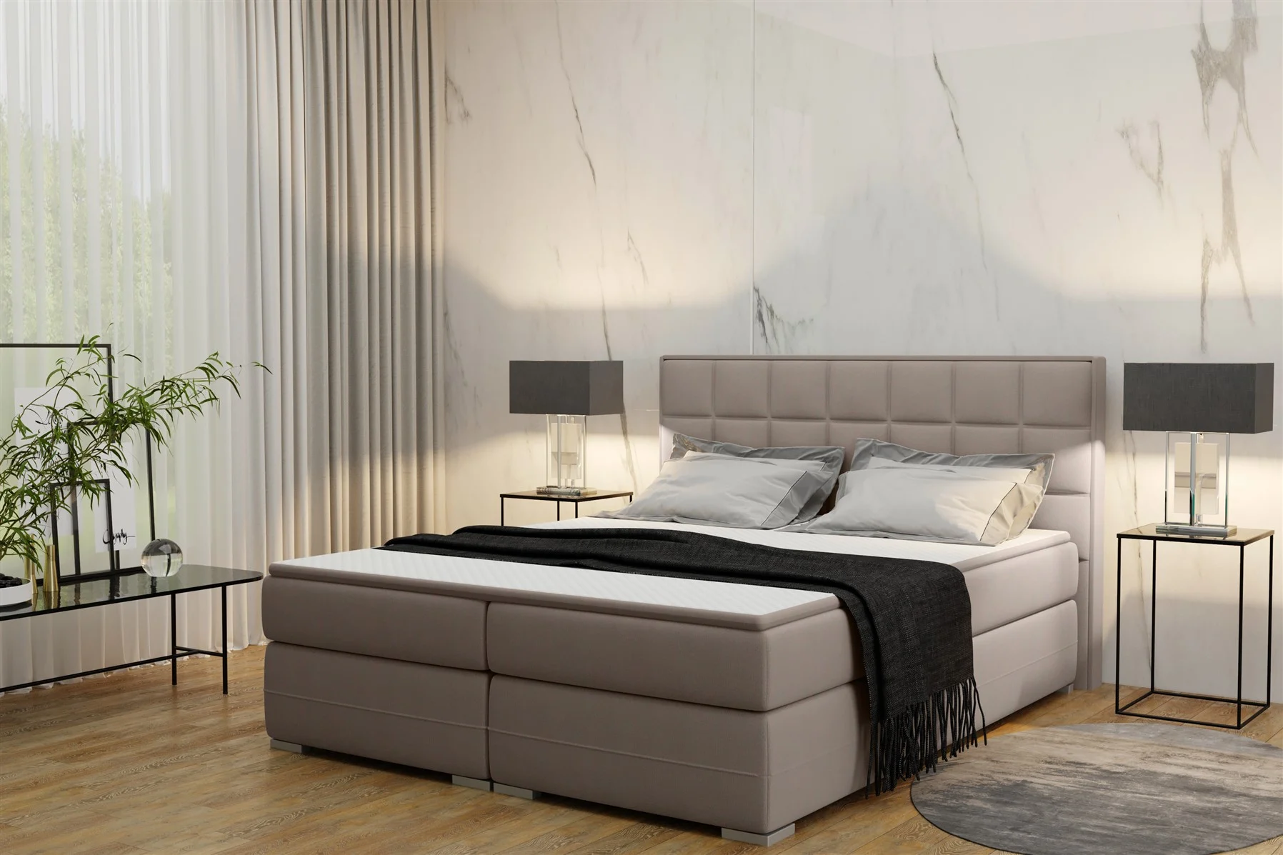 Boxspringbett PRATO Stoff Beige 120x200cm - Fun Moebel