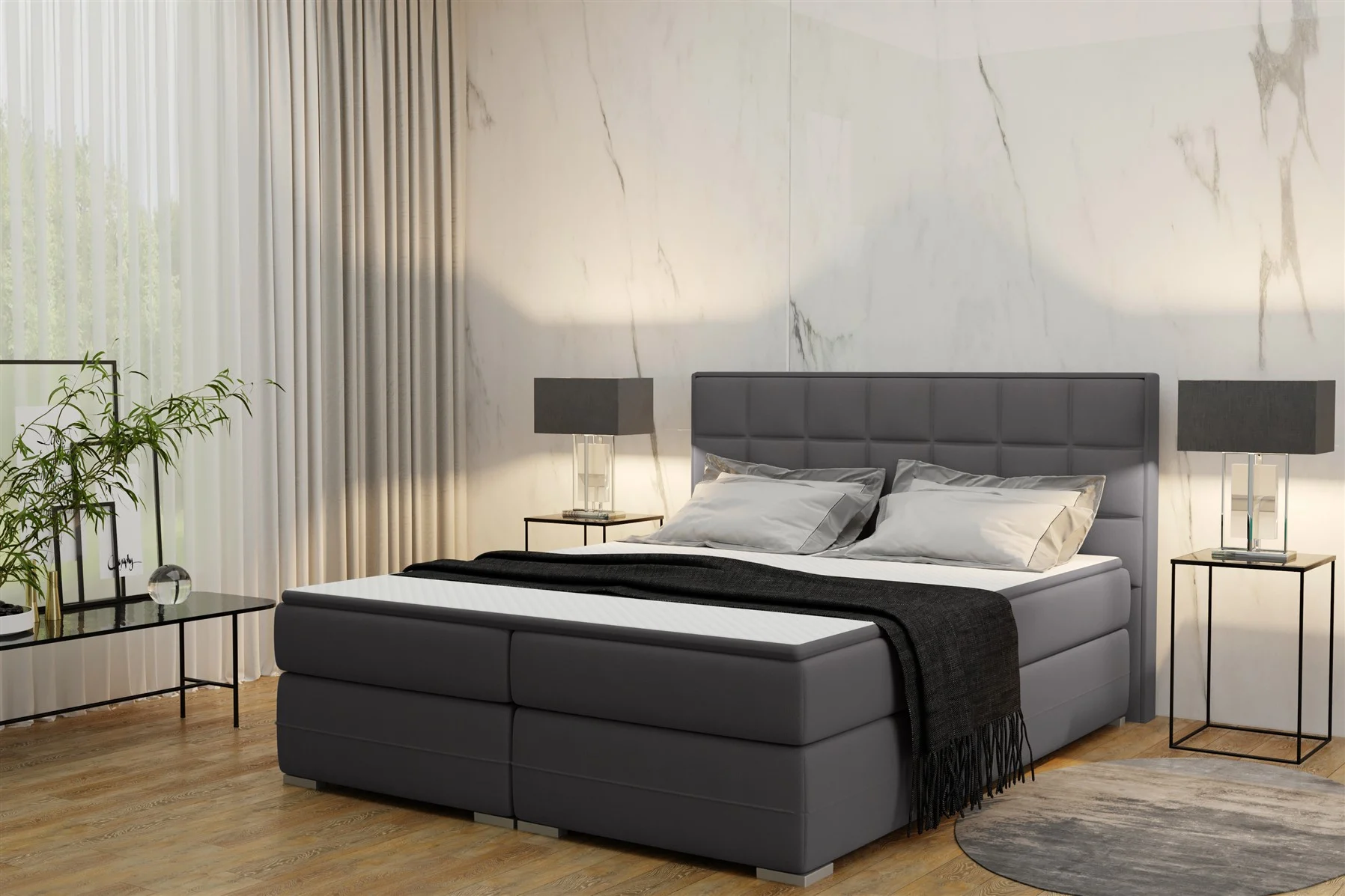 Boxspringbett PRATO Stoff Anthrazit 120x200cm - Fun Moebel