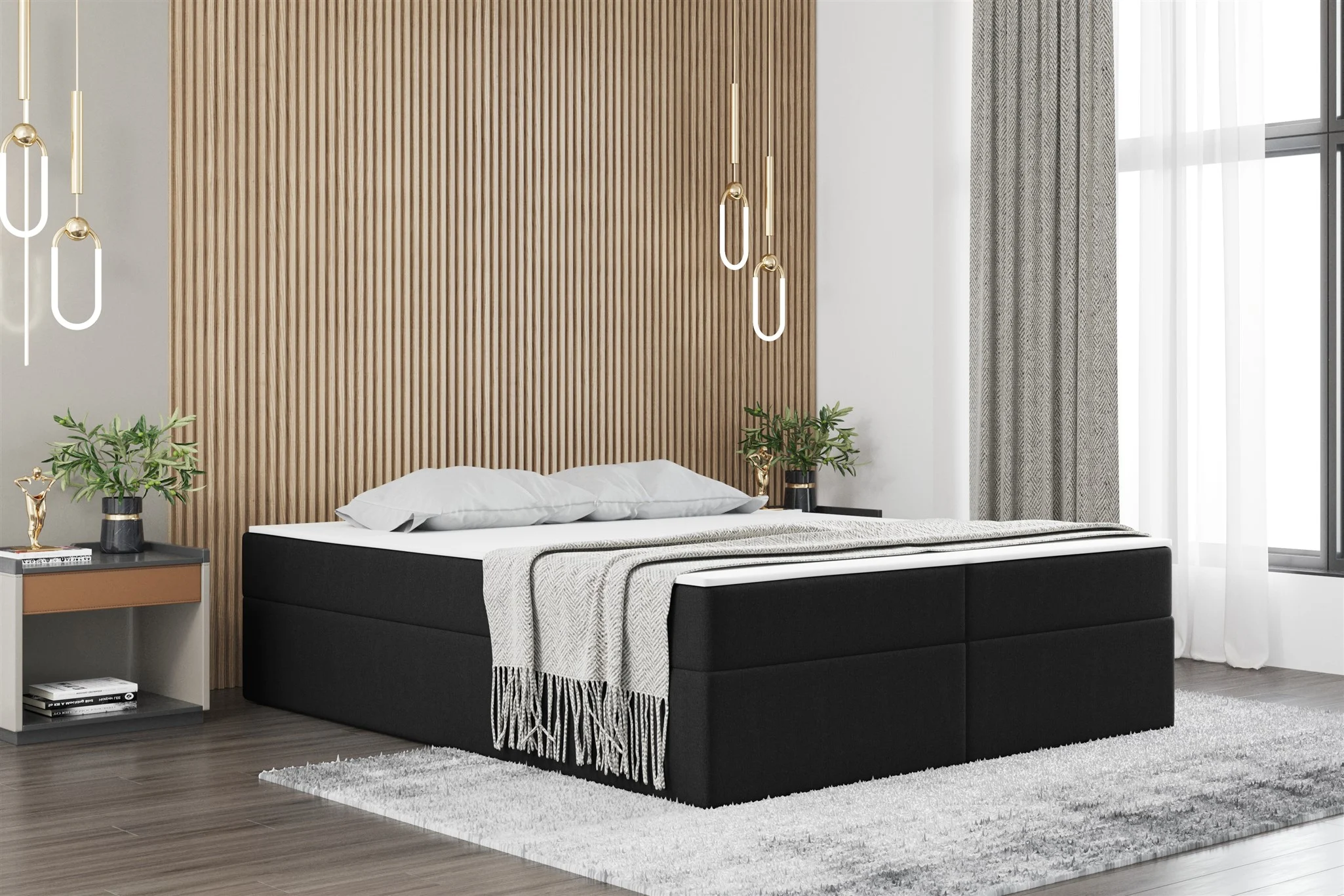 Boxspringbett Schlafzimmerbett PRIMA 120x200cm Stoff Schwarz inkl. Bettkasten - Fun Möbel