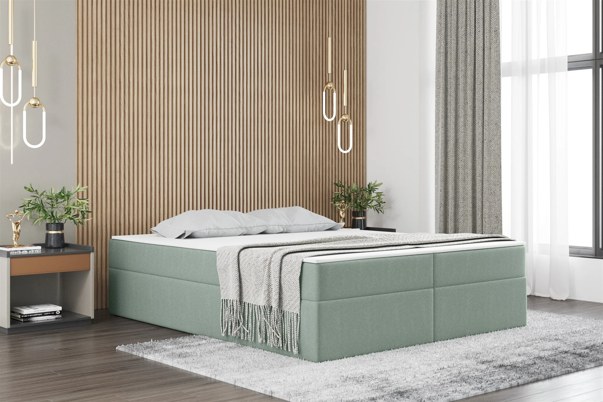 Boxspringbett Schlafzimmerbett PRIMA 140x200cm Stoff Türkis inkl. Bettkasten - Fun Möbel