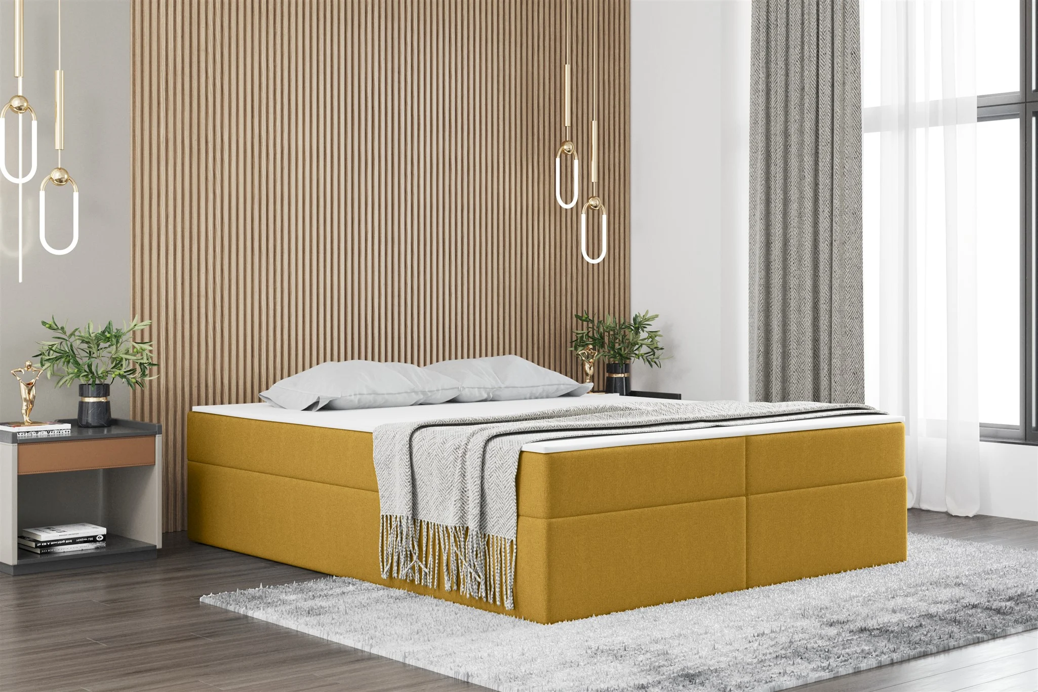 Boxspringbett Schlafzimmerbett PRIMA 120x200cm Stoff Gelb inkl. Bettkasten - Fun Möbel