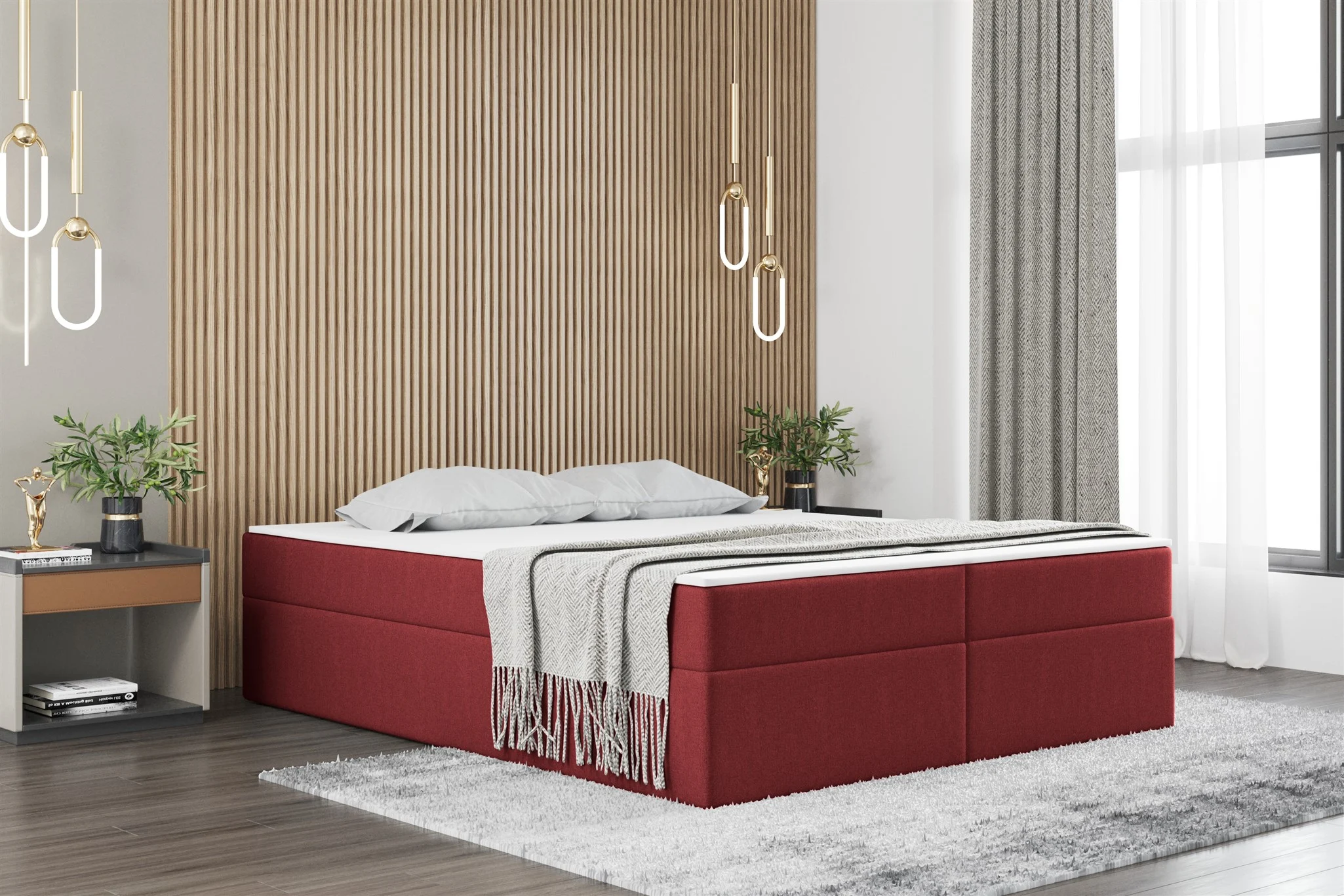 Boxspringbett Schlafzimmerbett PRIMA 120x200cm Stoff Rot inkl. Bettkasten - Fun Möbel