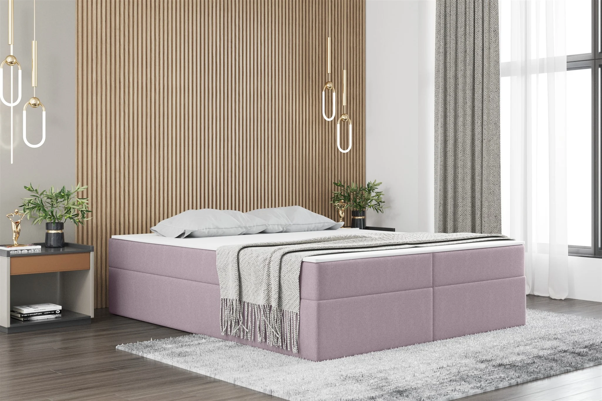 Boxspringbett Schlafzimmerbett PRIMA 120x200cm Stoff Rosa inkl. Bettkasten - Fun Möbel