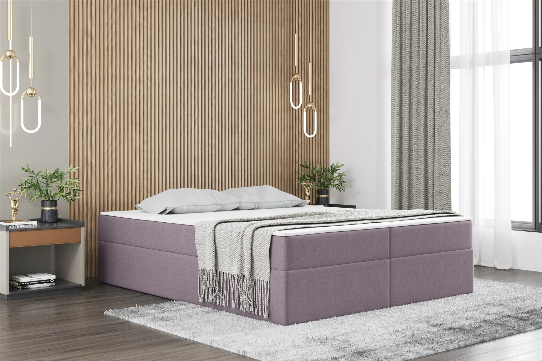 Boxspringbett Schlafzimmerbett PRIMA 120x200cm Stoff Violett inkl. Bettkasten - Fun Möbel