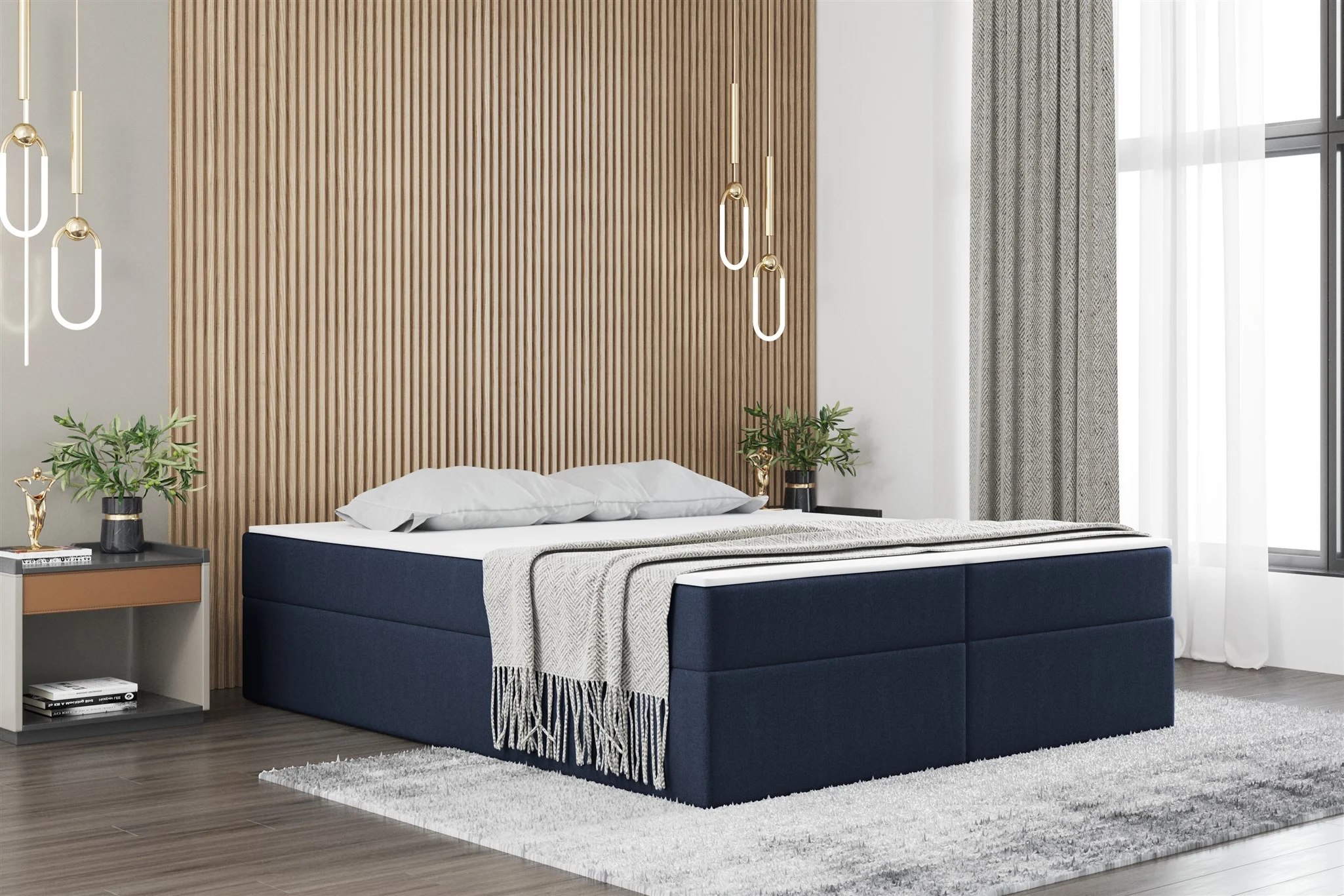 Boxspringbett Schlafzimmerbett PRIMA 120x200cm Stoff Blau inkl. Bettkasten - Fun Möbel