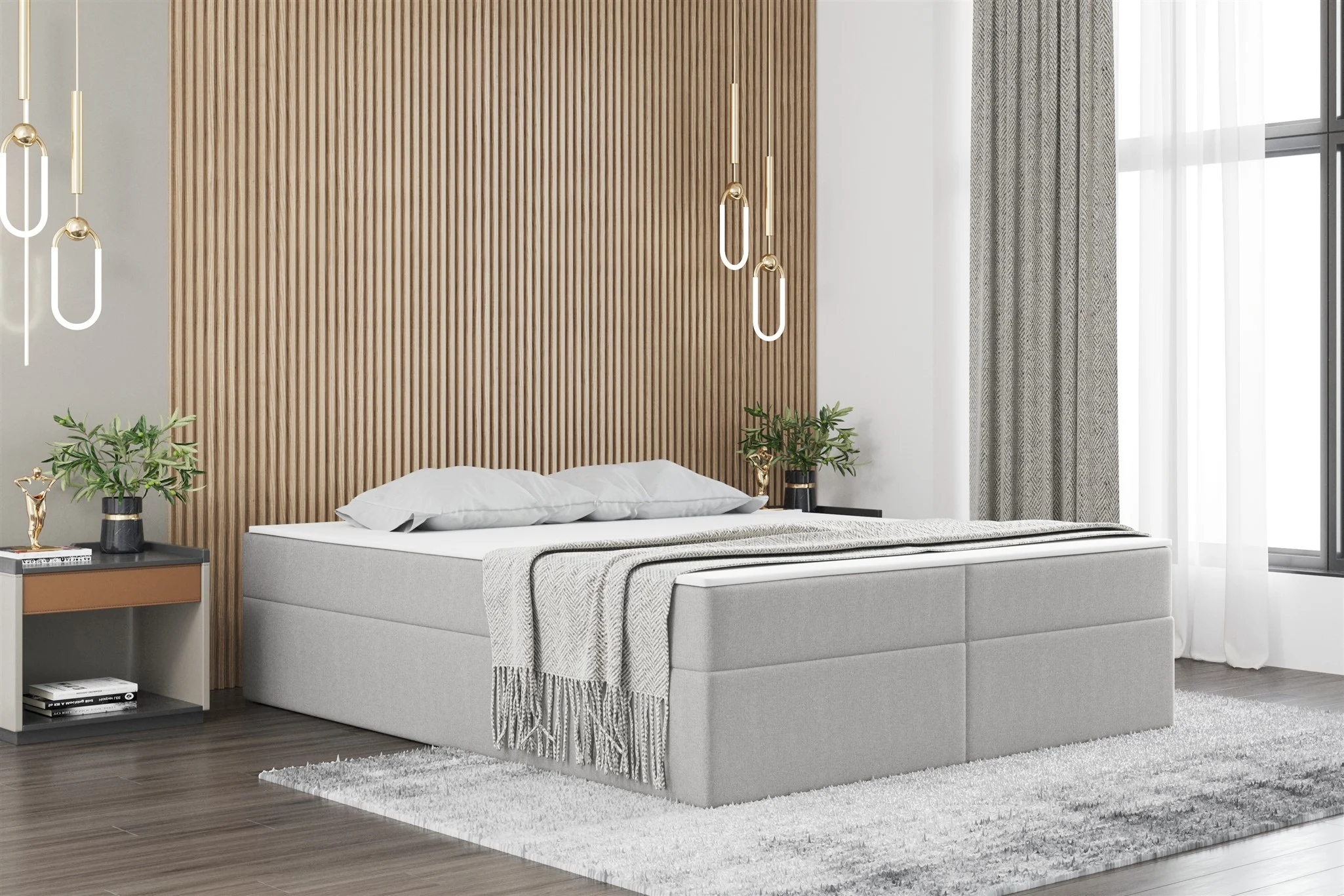 Boxspringbett Schlafzimmerbett PRIMA 120x200cm Stoff Hellgrau inkl. Bettkasten - Fun Möbel
