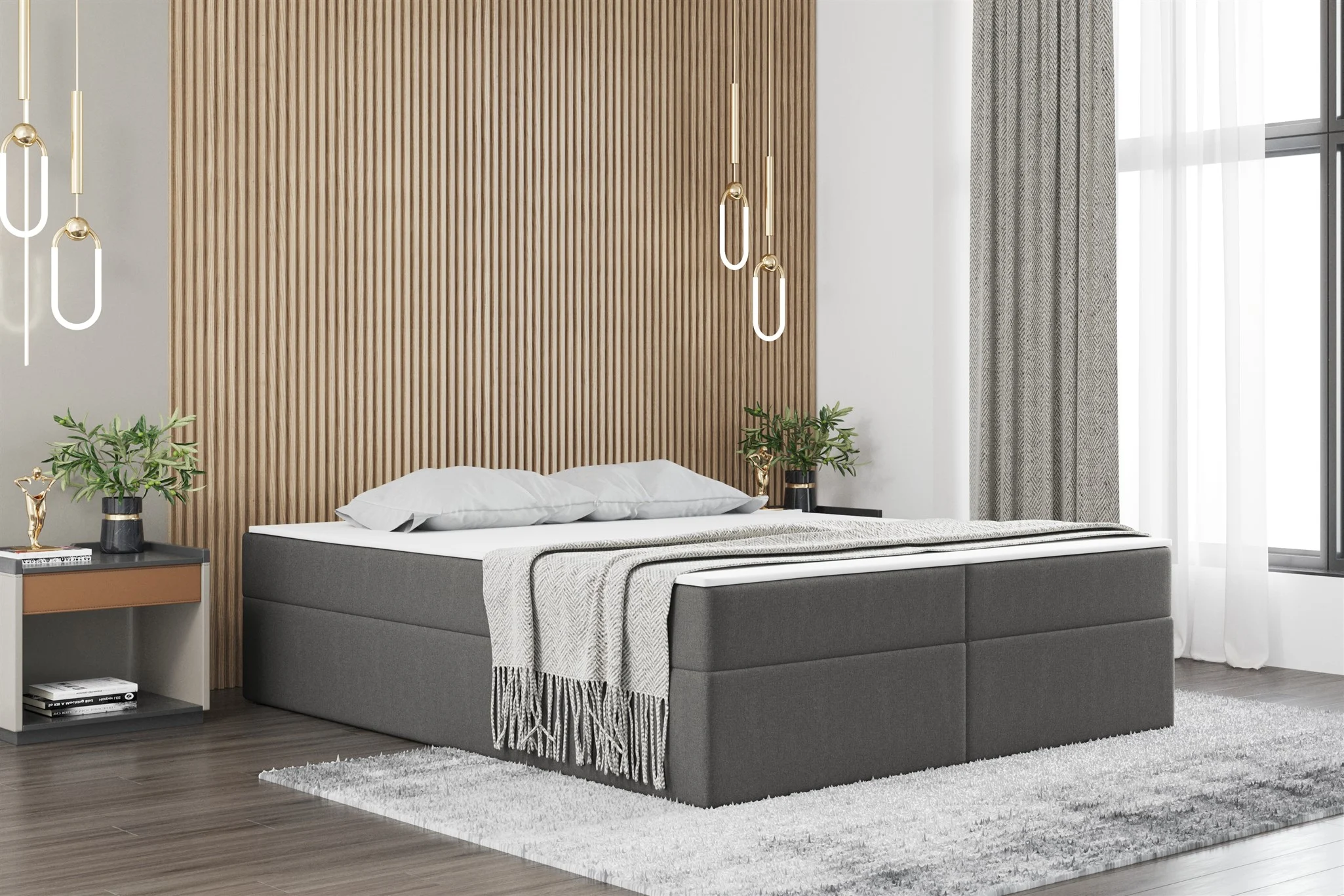 Boxspringbett Schlafzimmerbett PRIMA 120x200cm Stoff Grau inkl. Bettkasten - Fun Möbel