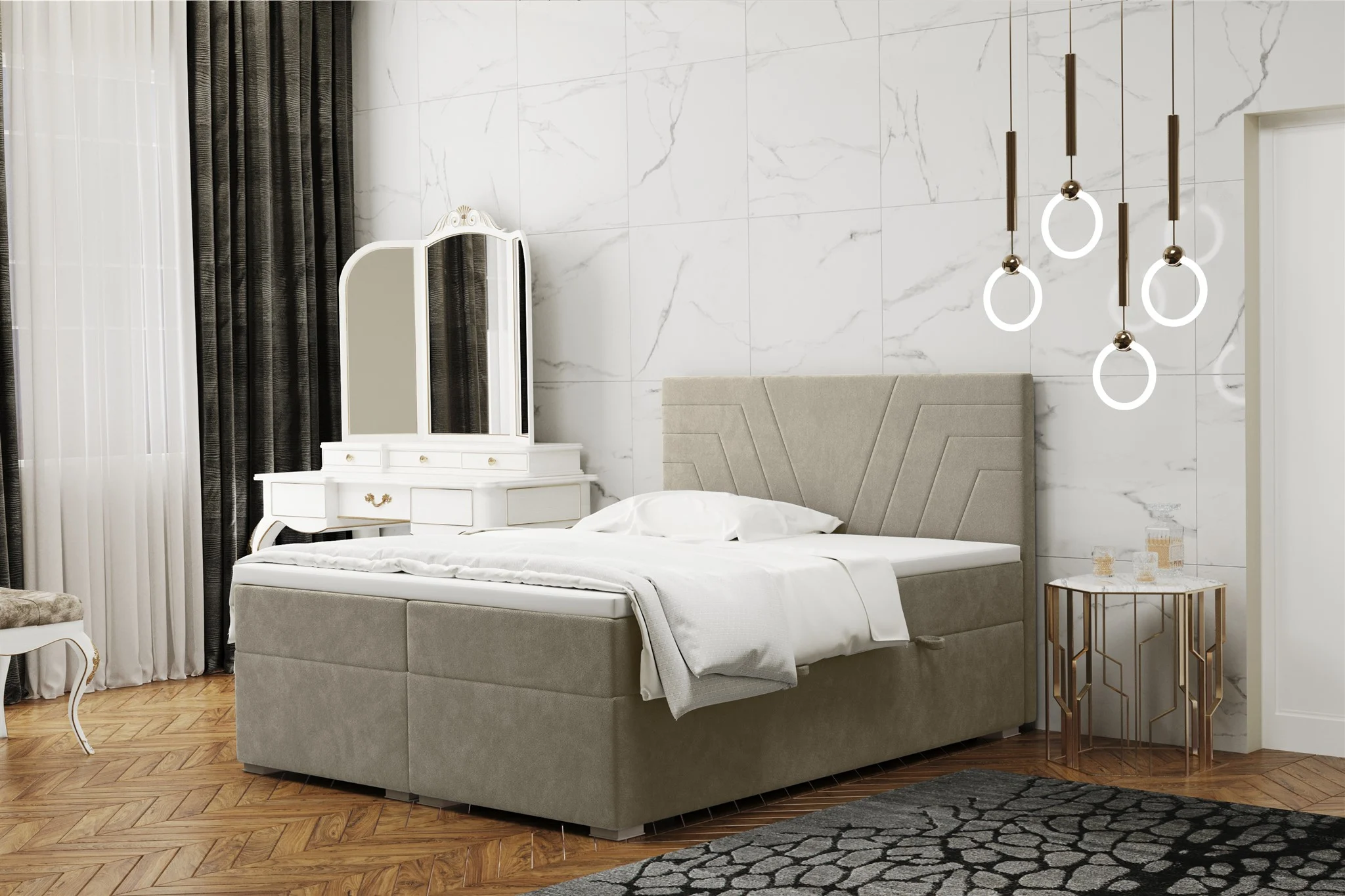 Boxspringbett Schlafzimmerbett RAMON 120x200cm in Stoff Matt Velvet Mud - Fun Moebel