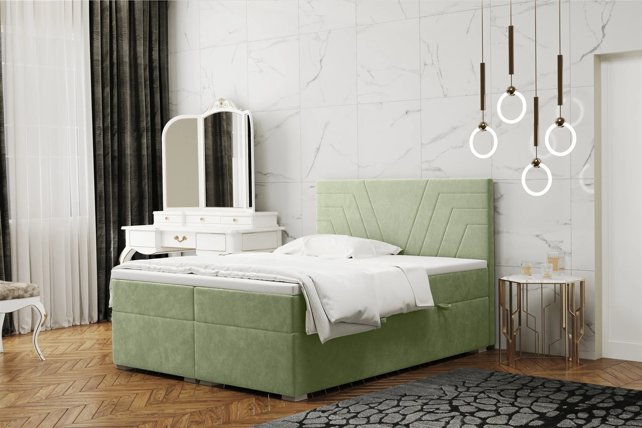Boxspringbett Schlafzimmerbett RAMON 140x220cm in Stoff Matt Velvet Pisatzie - Fun Moebel