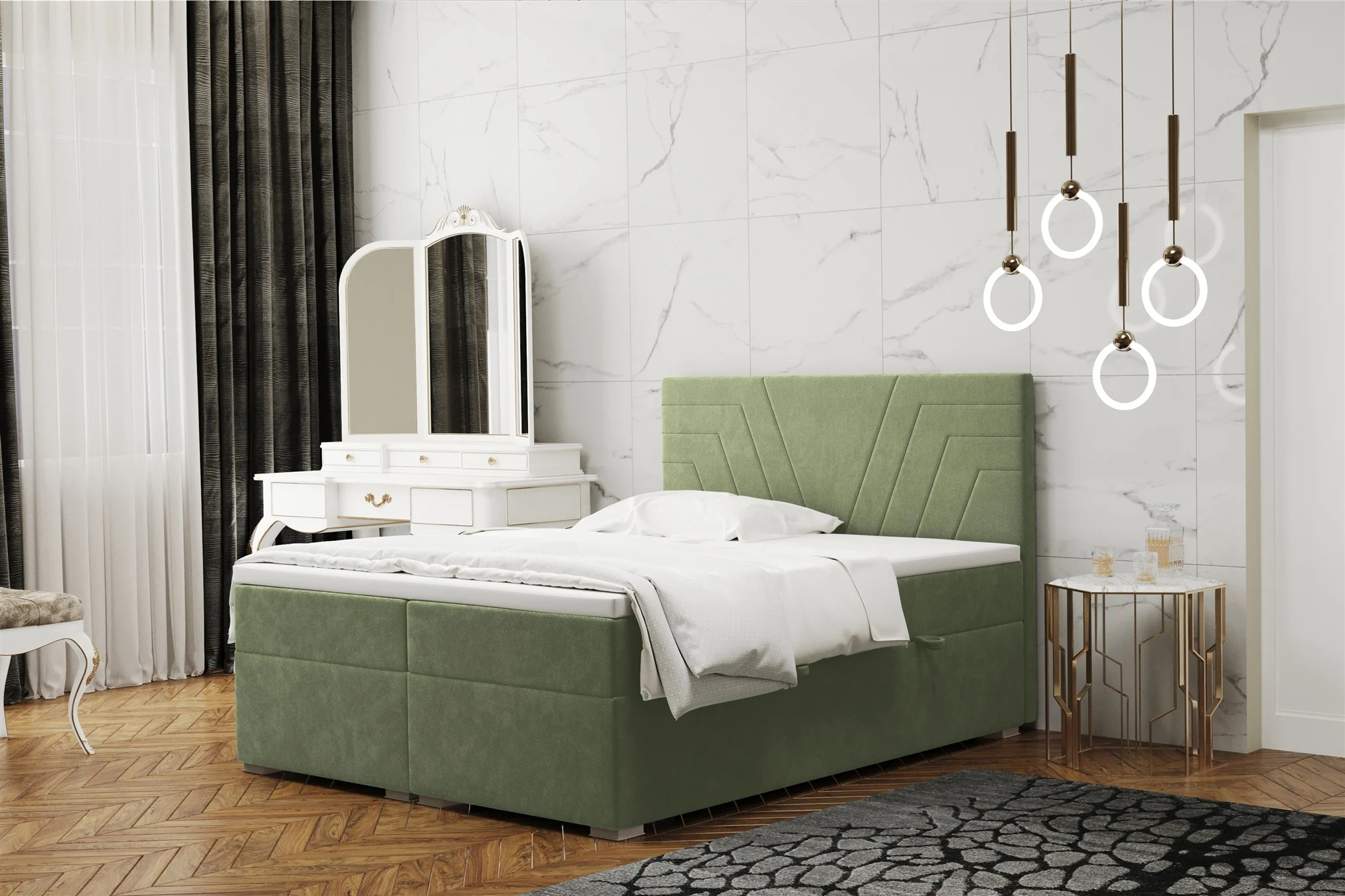Boxspringbett Schlafzimmerbett RAMON 140x220cm in Stoff Matt Velvet Olive - Fun Moebel