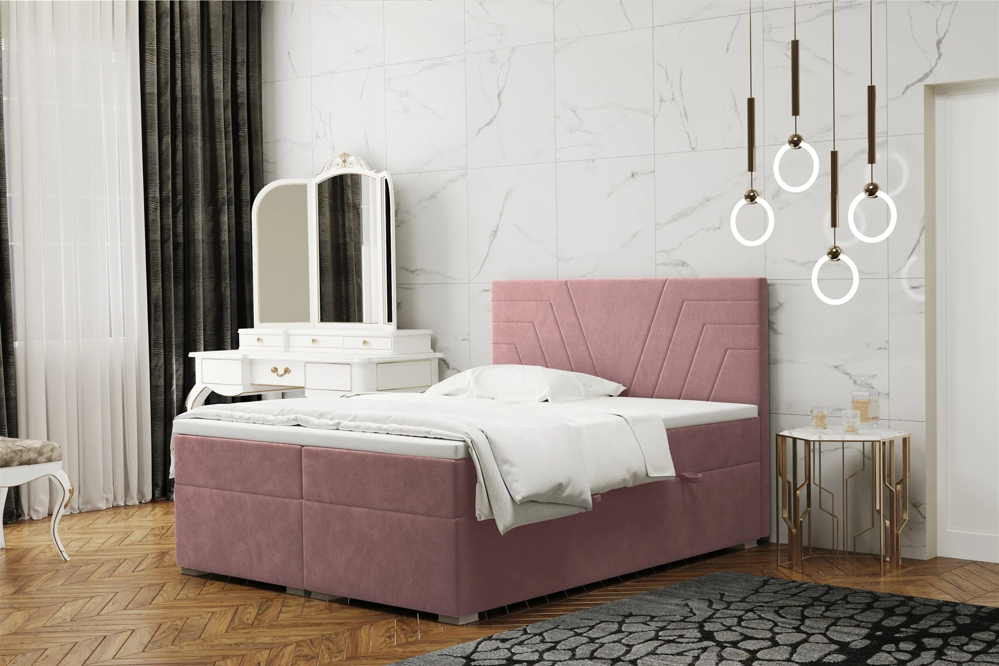 Boxspringbett Schlafzimmerbett RAMON 120x220cm in Stoff Matt Velvet Altrosa - Fun Moebel