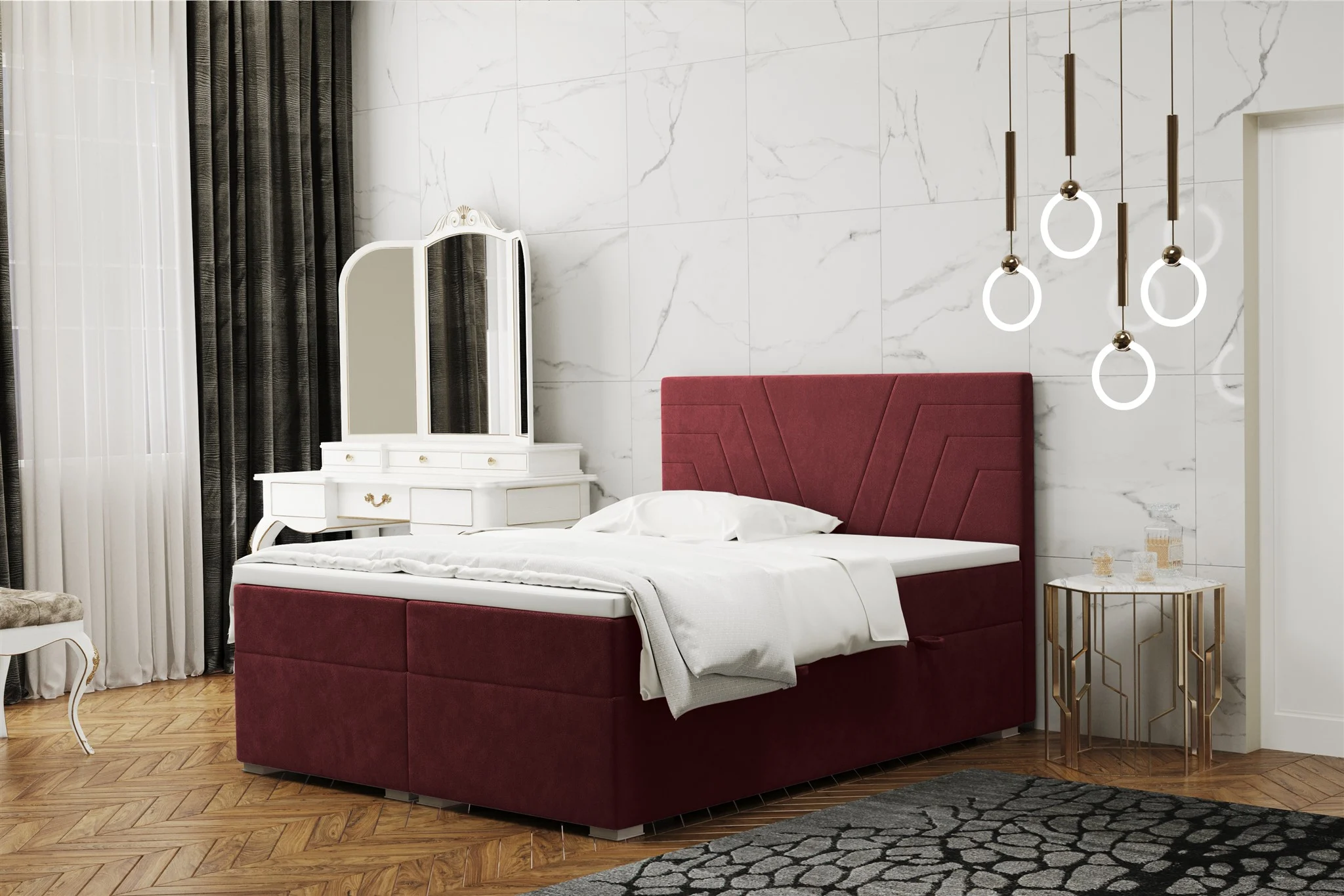 Boxspringbett Schlafzimmerbett RAMON 120x220cm in Stoff Matt Velvet Weinrot - Fun Moebel