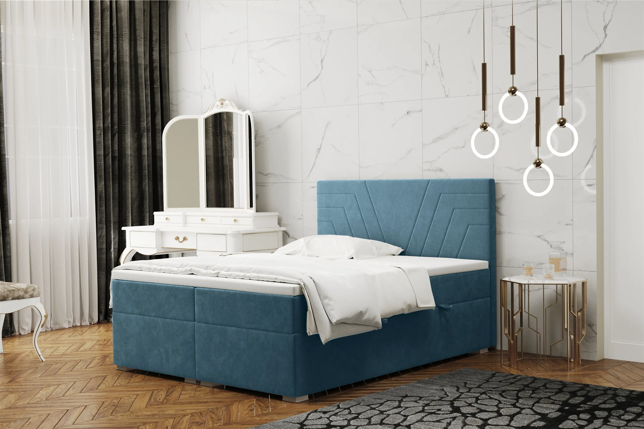 Boxspringbett Schlafzimmerbett RAMON 140x220cm in Stoff Matt Velvet Himmelblau - Fun Moebel