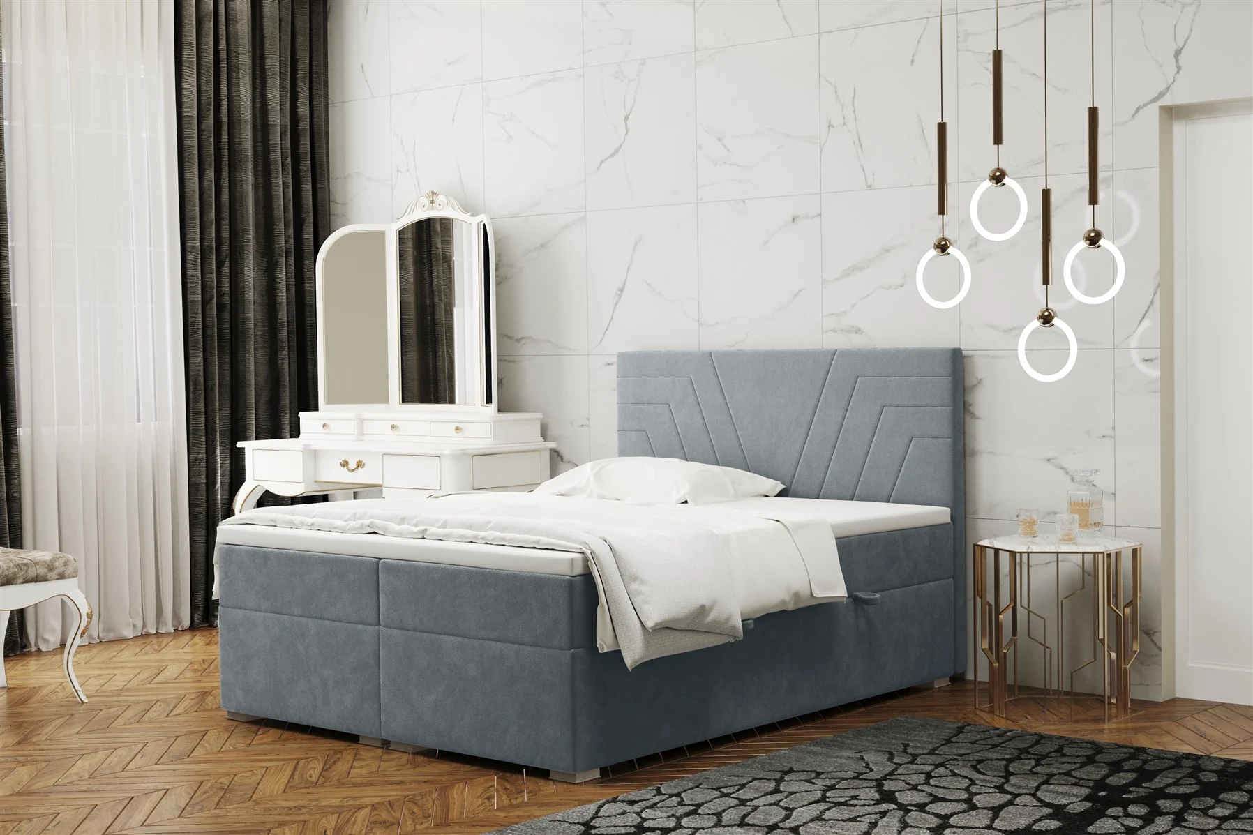 Boxspringbett Schlafzimmerbett RAMON 120x220cm in Stoff Matt Velvet Grau - Fun Moebel
