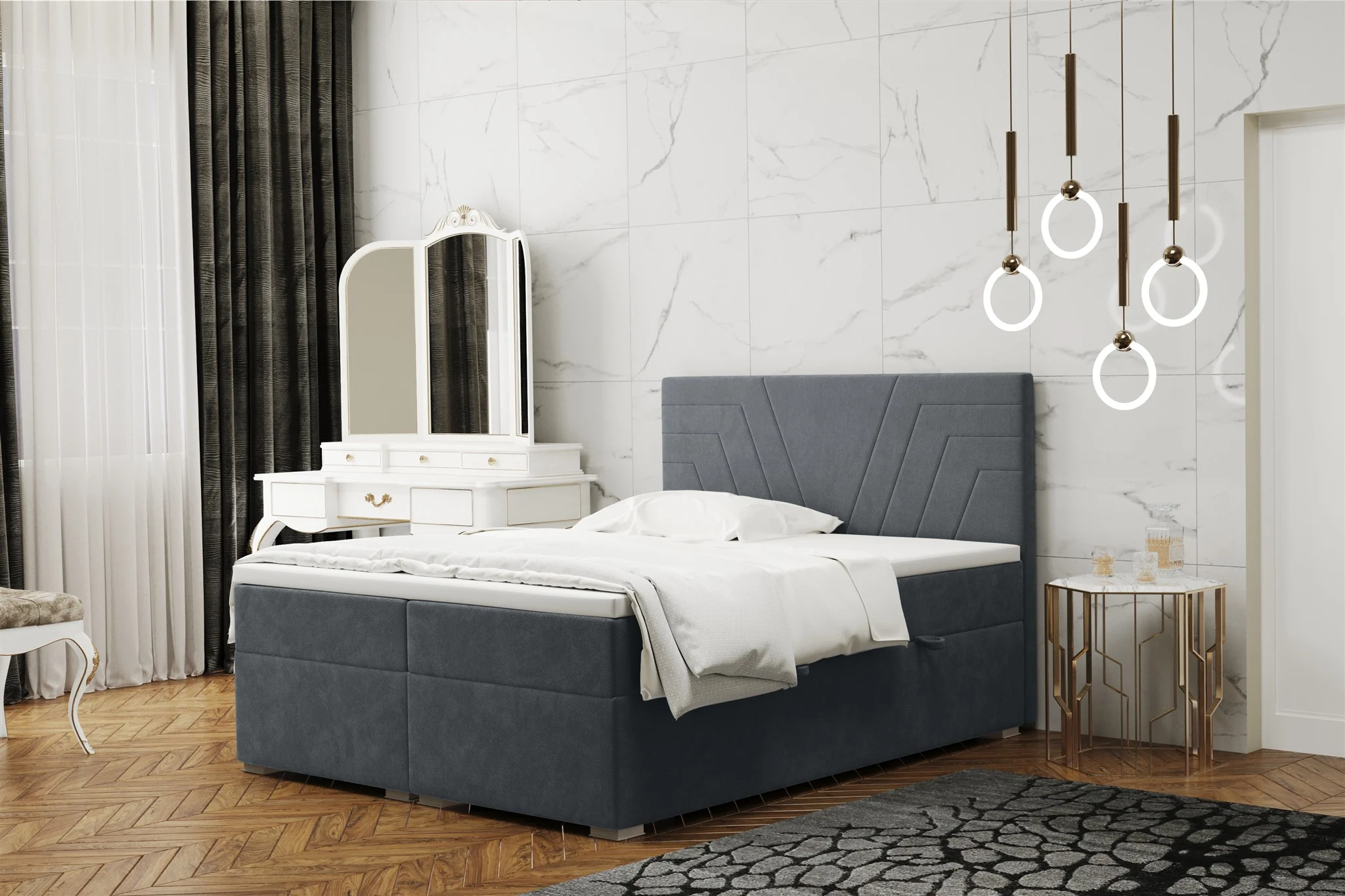 Boxspringbett Schlafzimmerbett RAMON 120x220cm in Stoff Matt Velvet Dunkelgrau - Fun Moebel