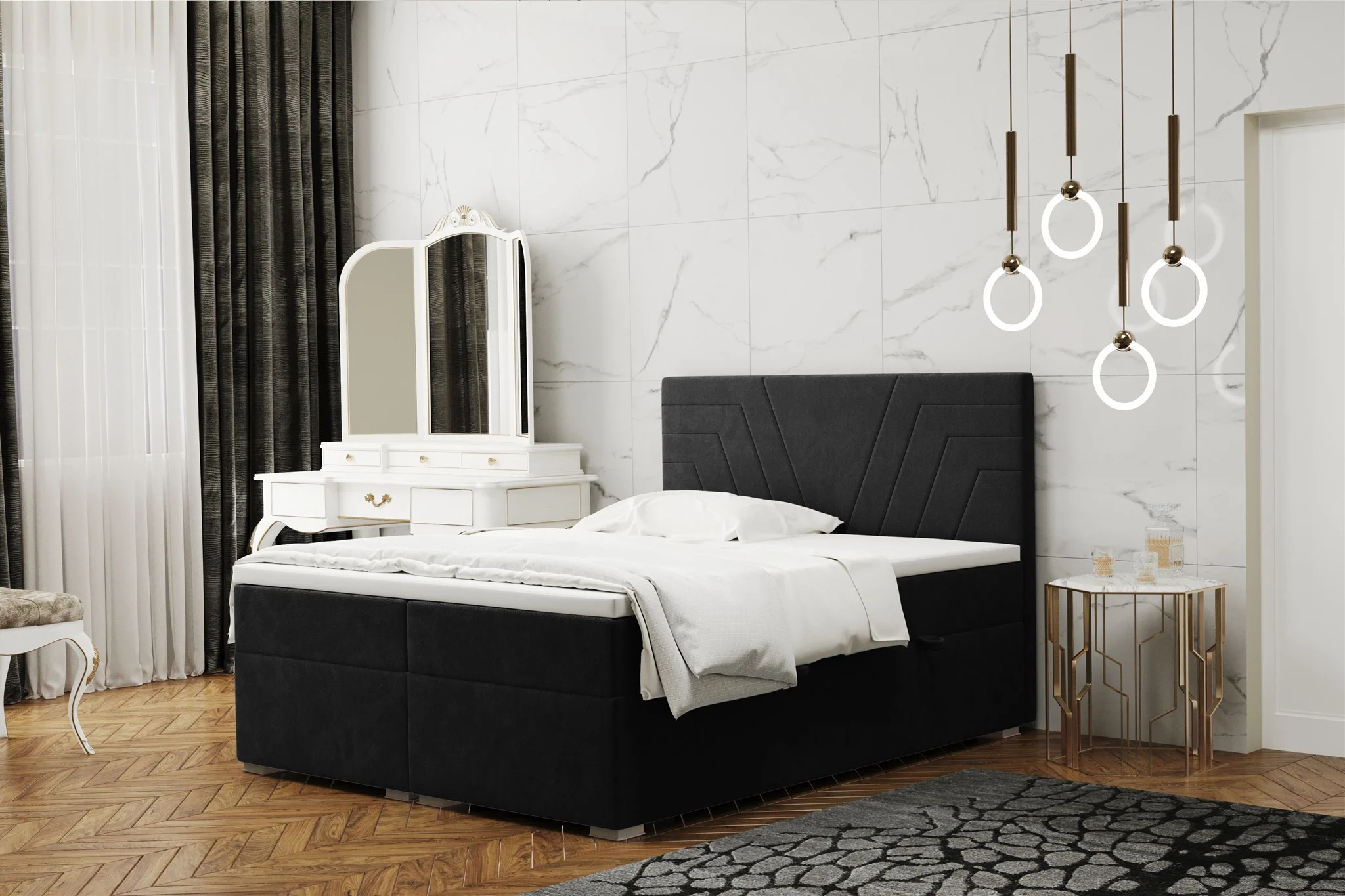 Boxspringbett Schlafzimmerbett RAMON 140x220cm in Stoff Matt Velvet Schwarz - Fun Moebel