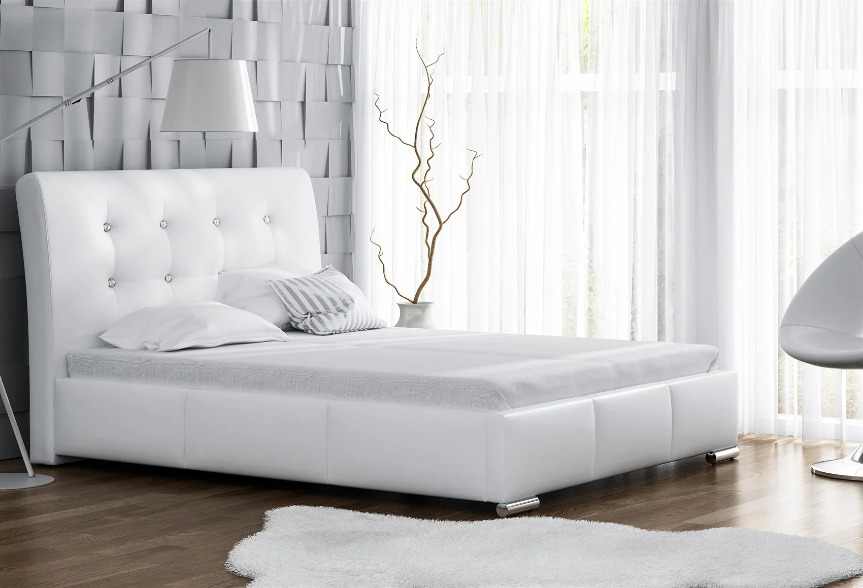 Polsterbett Bett Doppelbett RENE Kunstleder Weiss 140x200cm - Fun Möbel